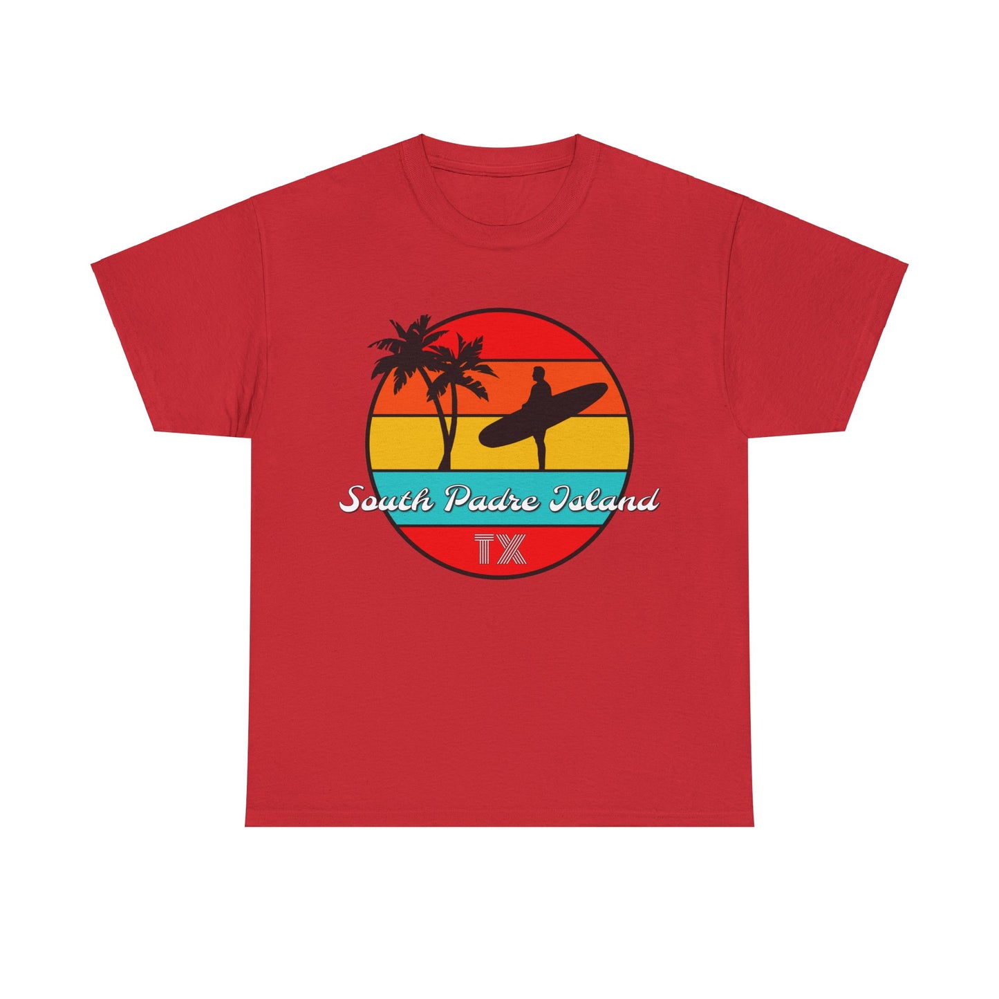 South Padre Island Texas, South Padre Surfer, Palm Trees Heavy Cotton Tee