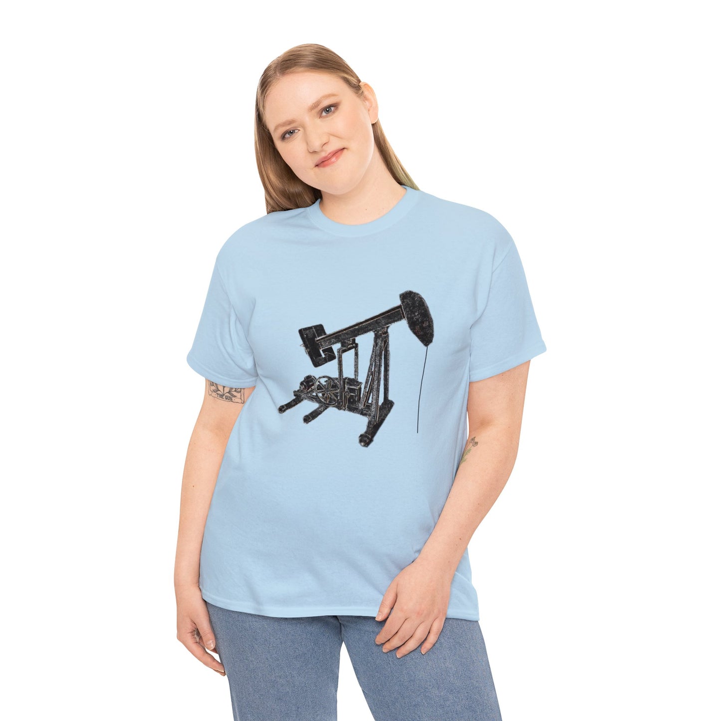 Vintage Retro Oil Field Pump Jack Heavy Cotton Tee