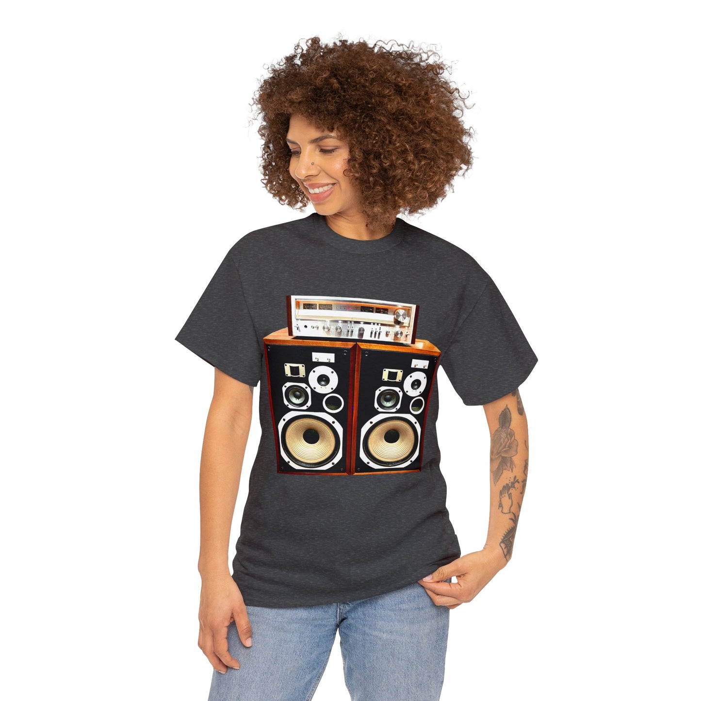 Vintage Stereo Receiver and Speakers, Audiophile, Retro Stereo, High Fidelity Heavy Cotton Tee