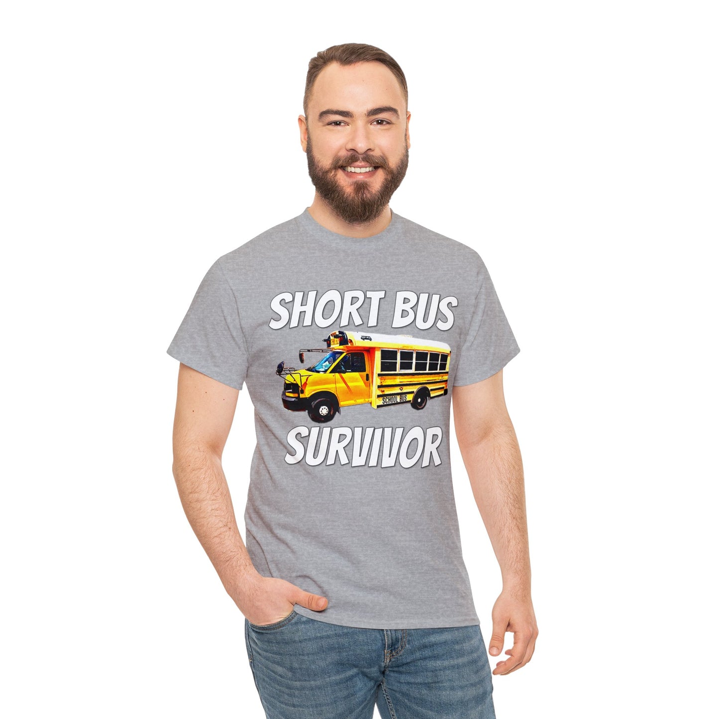 Short Bus, I Survived Riding the Short Bus, School Bus, Short Bus Rider Heavy Cotton Tee