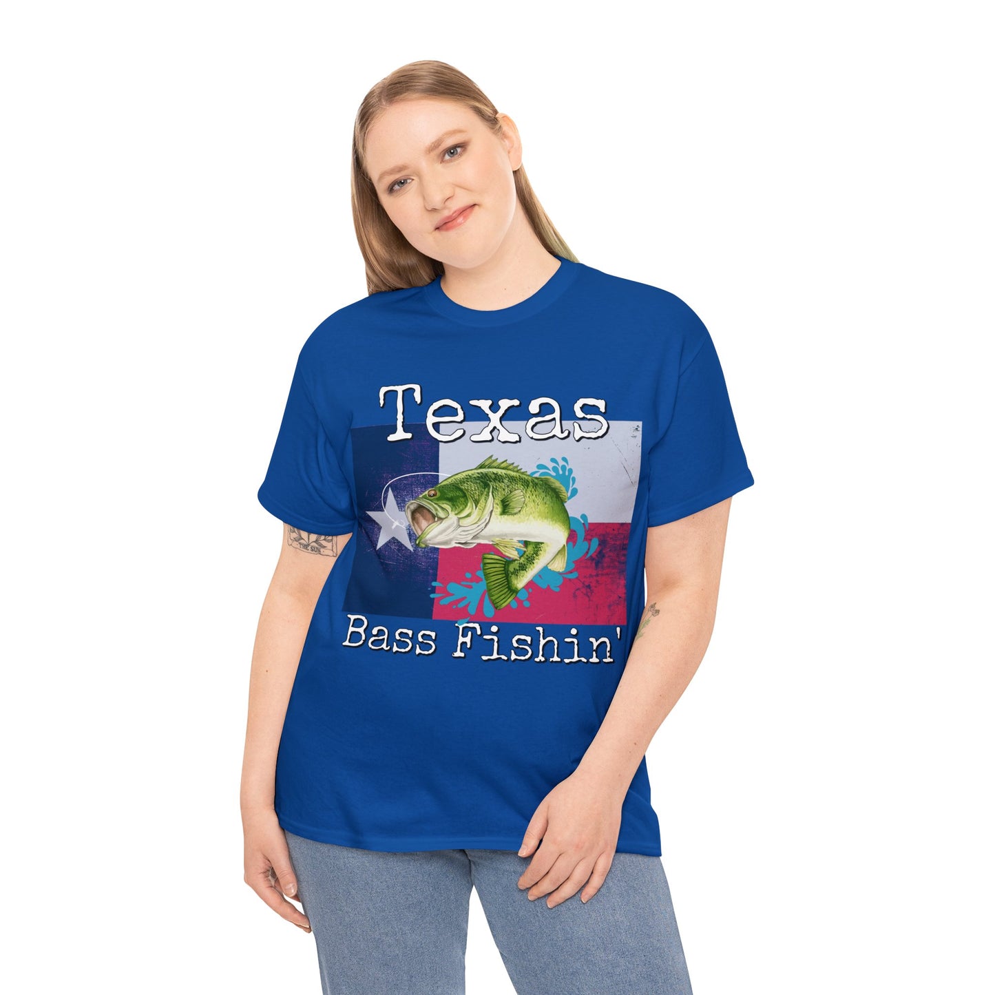 Vintage Retro Bass Fishing Fisherman Texas Heavy Cotton Tee