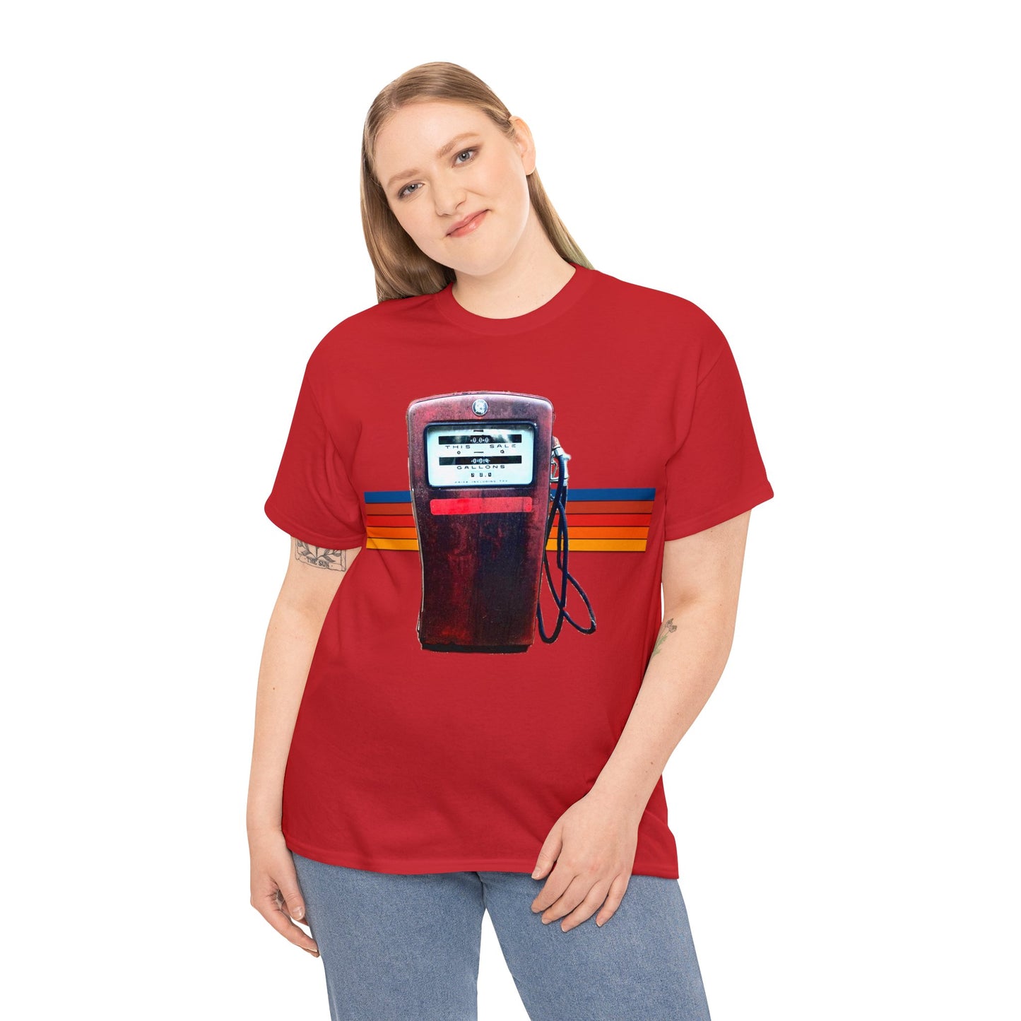 Vintage Red Gasoline Pump, Vintage Retro Gas Station Pump Heavy Cotton Tee