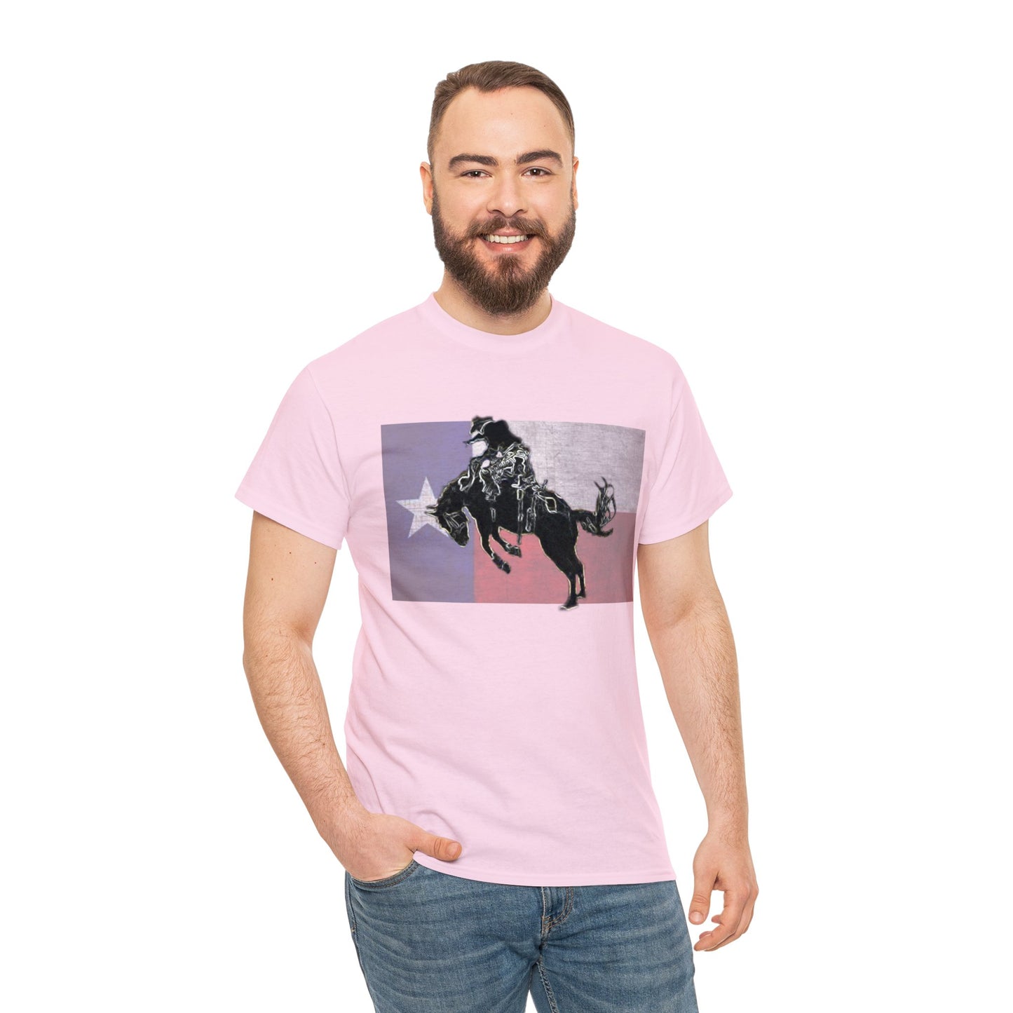 Rodeo, Bronco Rider, Bronc Buster, Cowboy Rider, Horse Rider, Wild Horse Heavy Cotton Tee