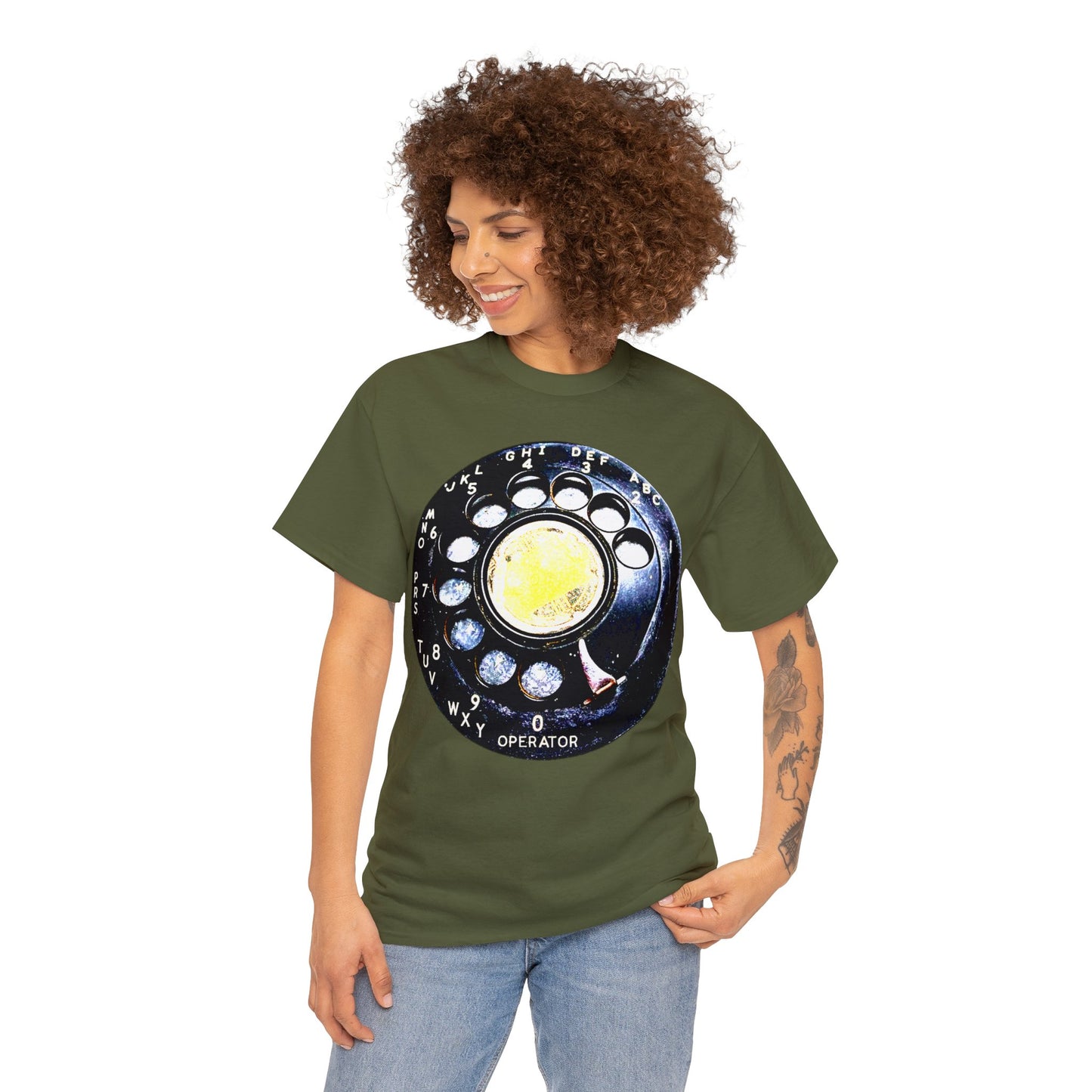 Vintage Retro Rotary Antique Telephone Phone Heavy Cotton Tee