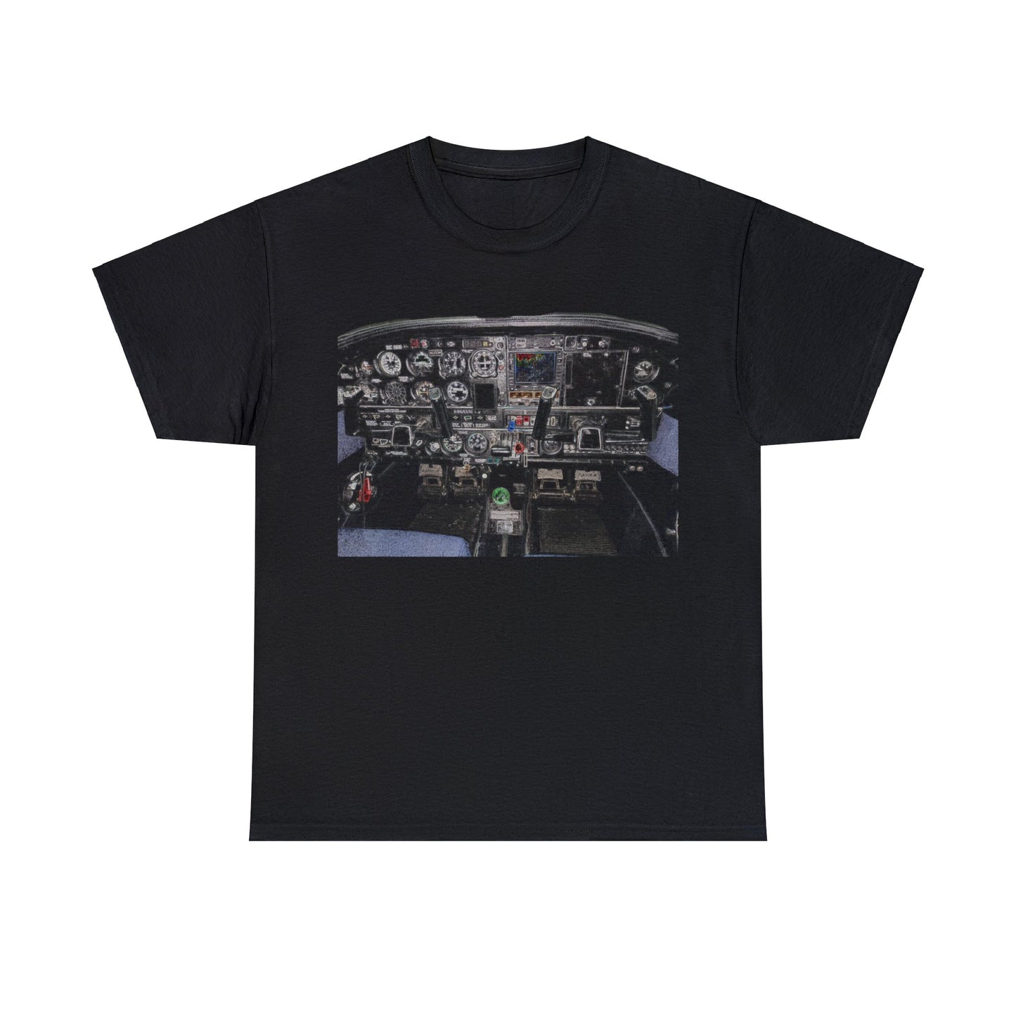 Airplane Cockpit, Private Plane Cock Pit, Plane Instruments Heavy Cotton Tee