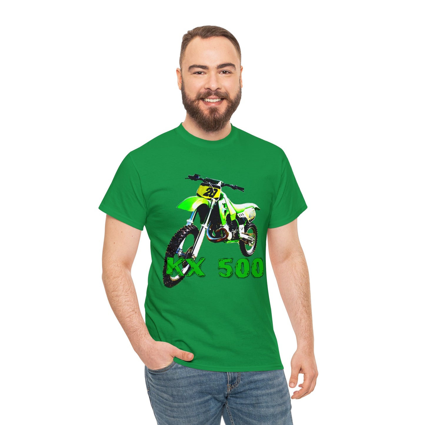 KX 500 Motocross, Vintage Dirt Bike, Green Dirt Bike, Motocross Heavy Cotton Tee