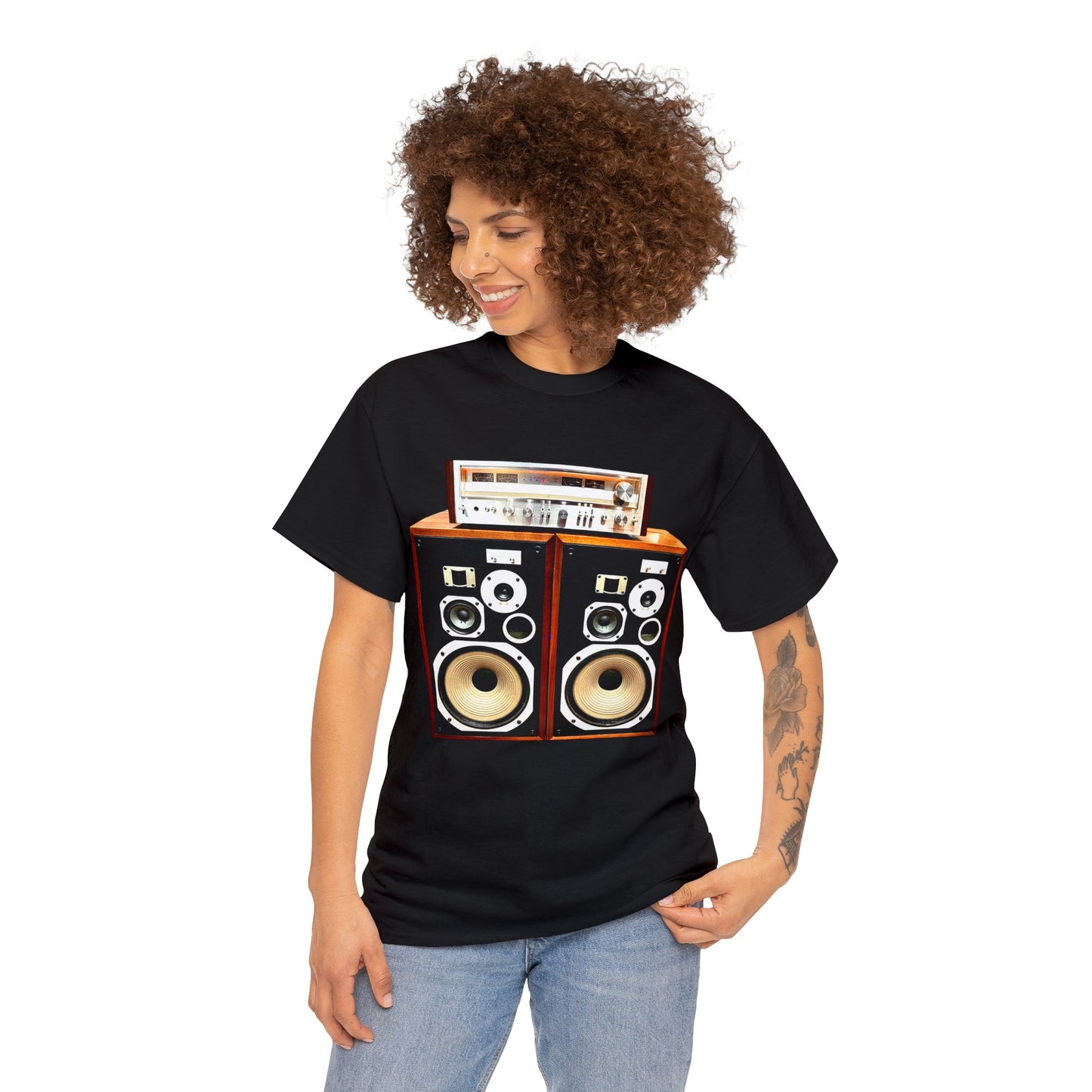 Vintage Stereo Receiver and Speakers, Audiophile, Retro Stereo, High Fidelity Heavy Cotton Tee