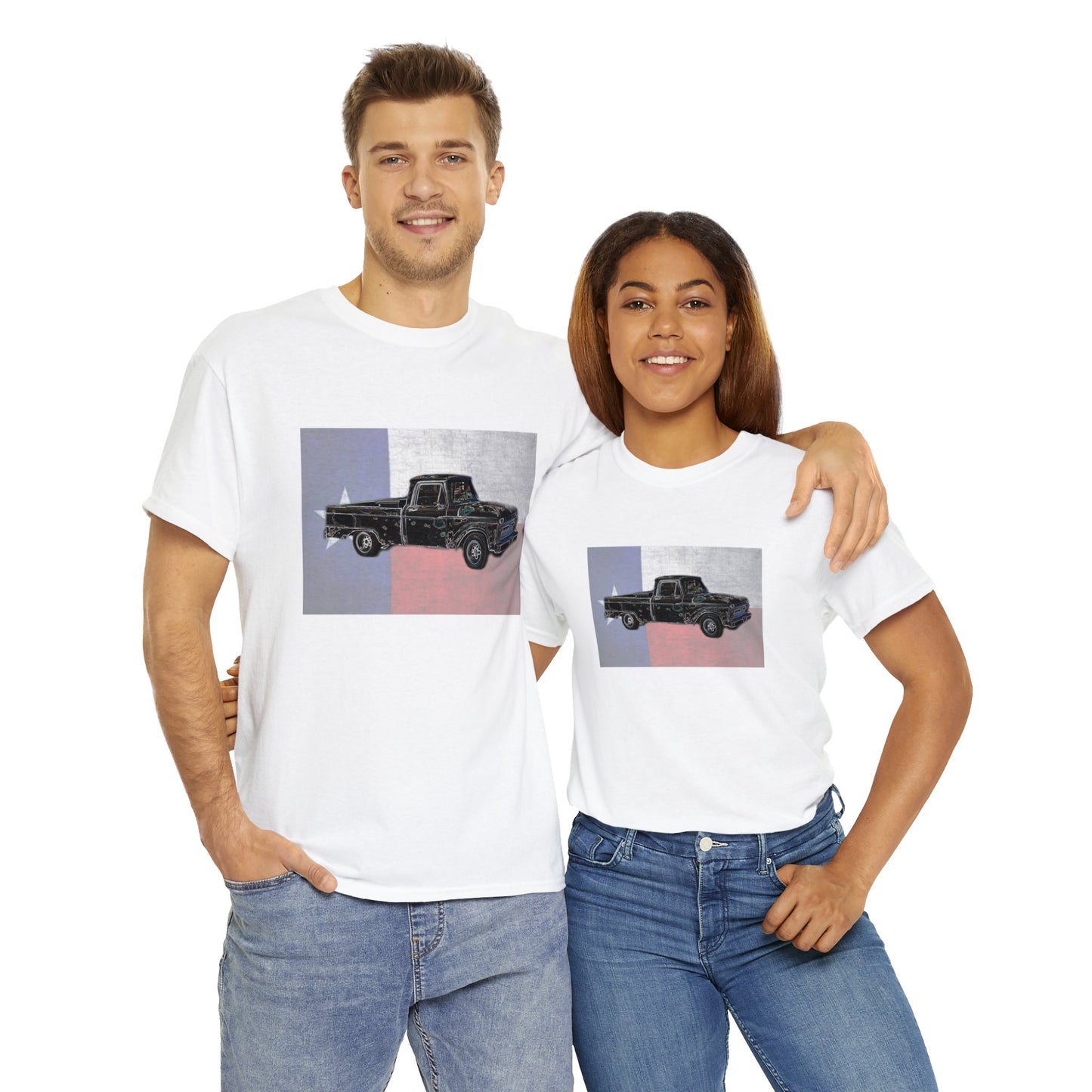 Vintage Texas Flag Pickup Truck Heavy Cotton Tee