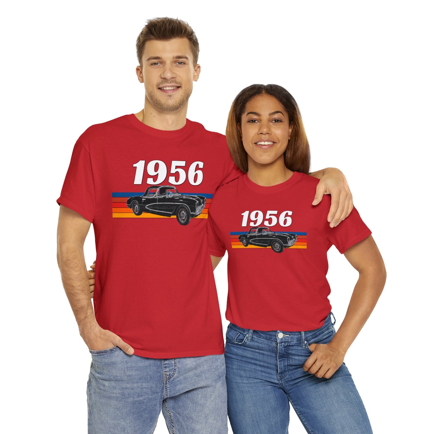 1956 Vette Classic Car, Vintage American Muscle Car Heavy Cotton Tee