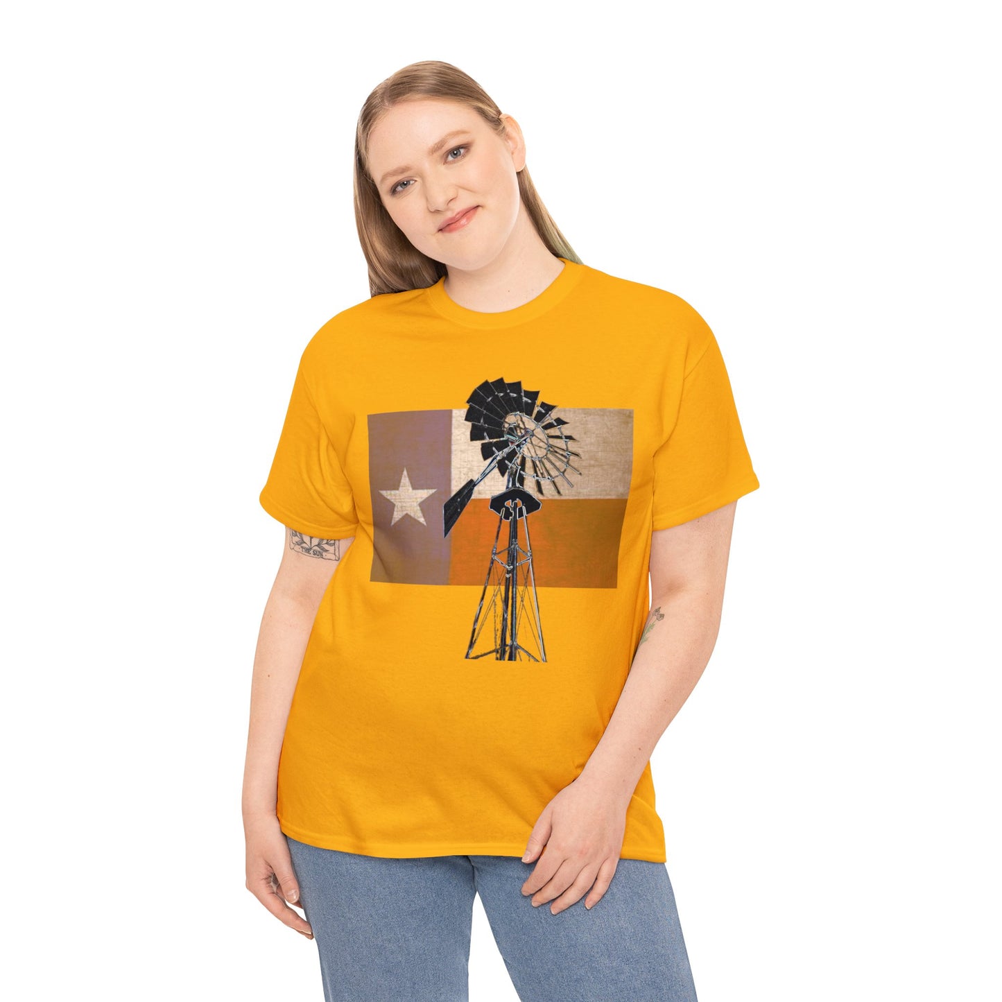 Texas Flag, Windmill, Country Boy, Country Girl, Farmer, Vintage, Retro Heavy Cotton Tee