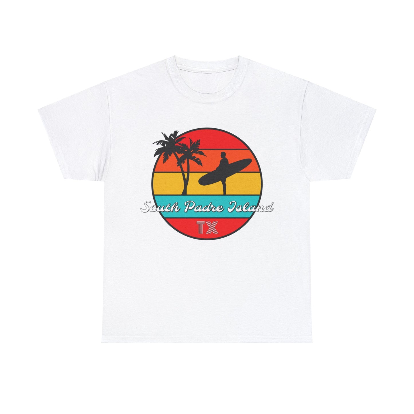 South Padre Island Texas, South Padre Surfer, Palm Trees Heavy Cotton Tee