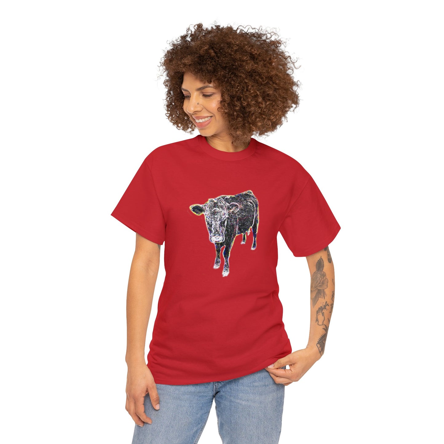 Vintage Retro Cow on the Farm Heavy Cotton Tee