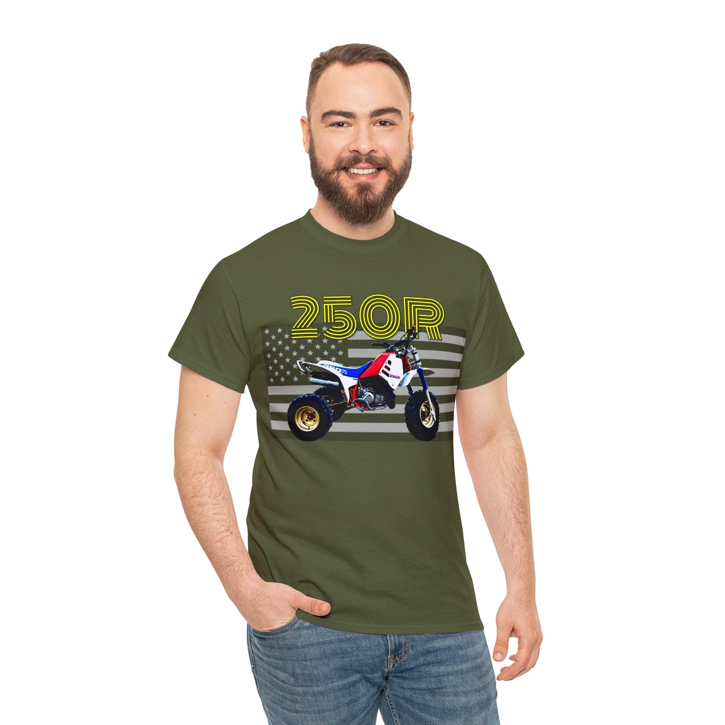 250r ATV ATC Vintage Retro Three Wheeler American Flag Heavy Cotton Tee