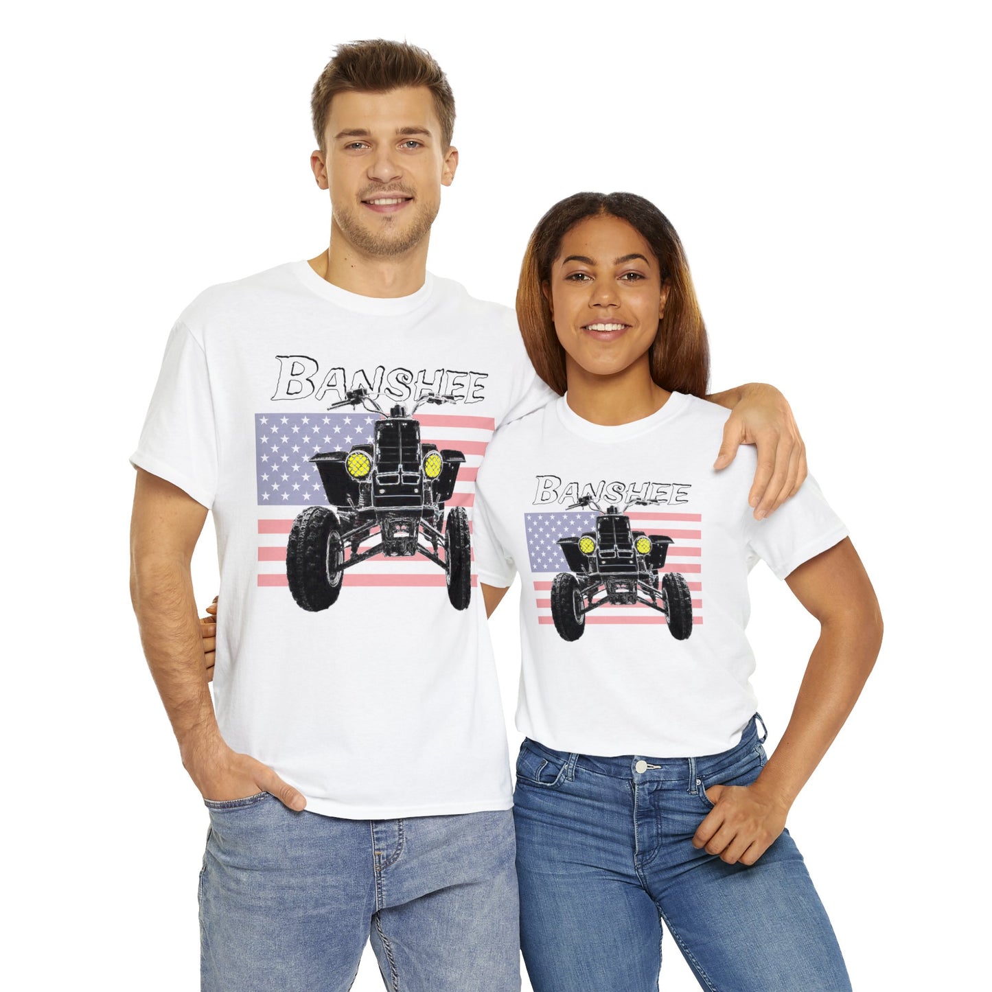 Banshee Quad ATV, Banshee Four Wheeler, Quad Bike American Flag Heavy Cotton Tee