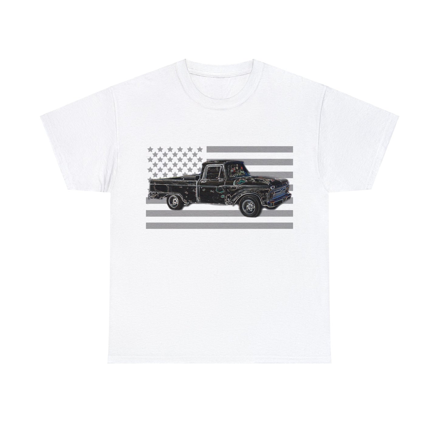 Vintage American Made Pickup Truck and Flag, Antique USA Truck Heavy Cotton Tee