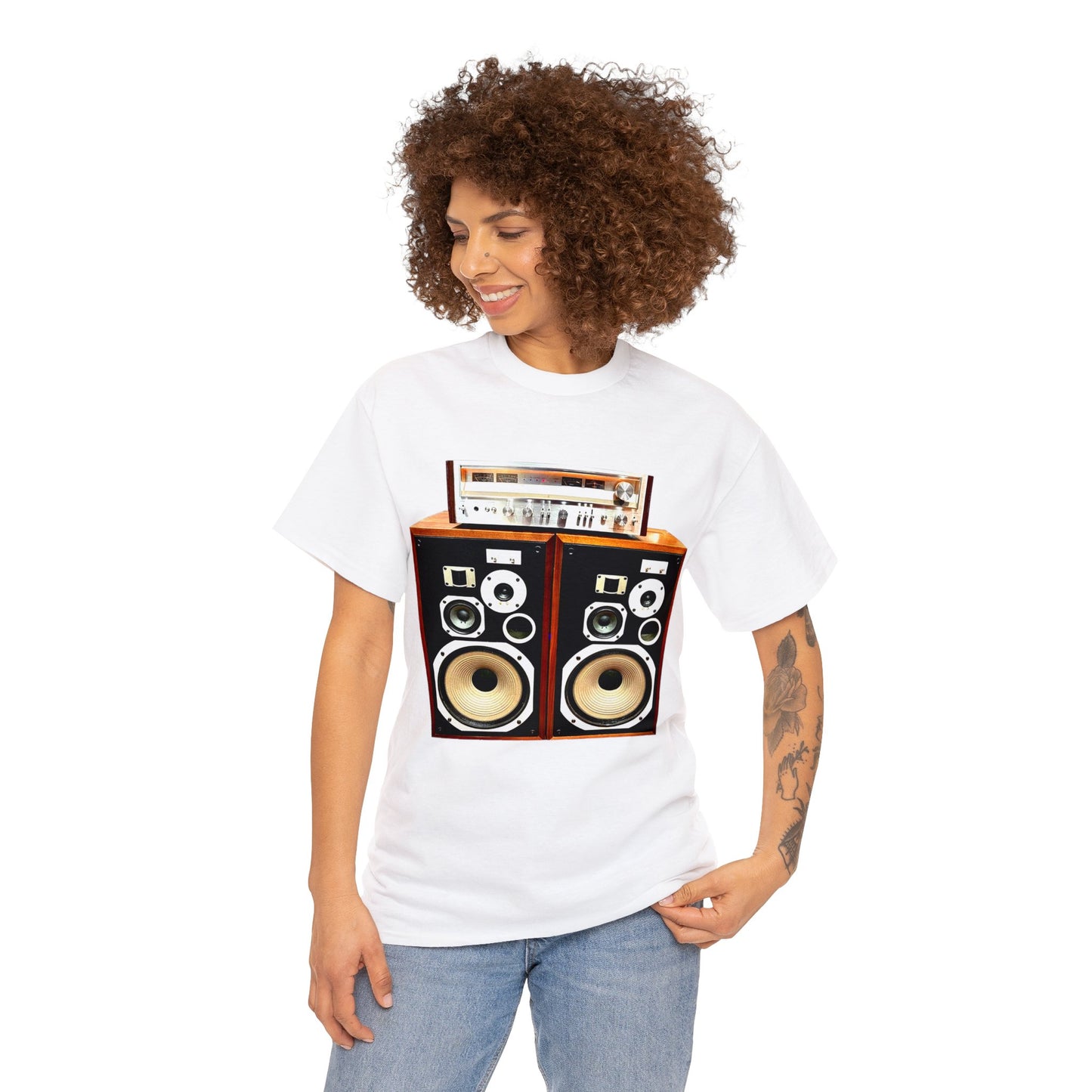 Vintage Stereo Receiver and Speakers, Audiophile, Retro Stereo, High Fidelity Heavy Cotton Tee