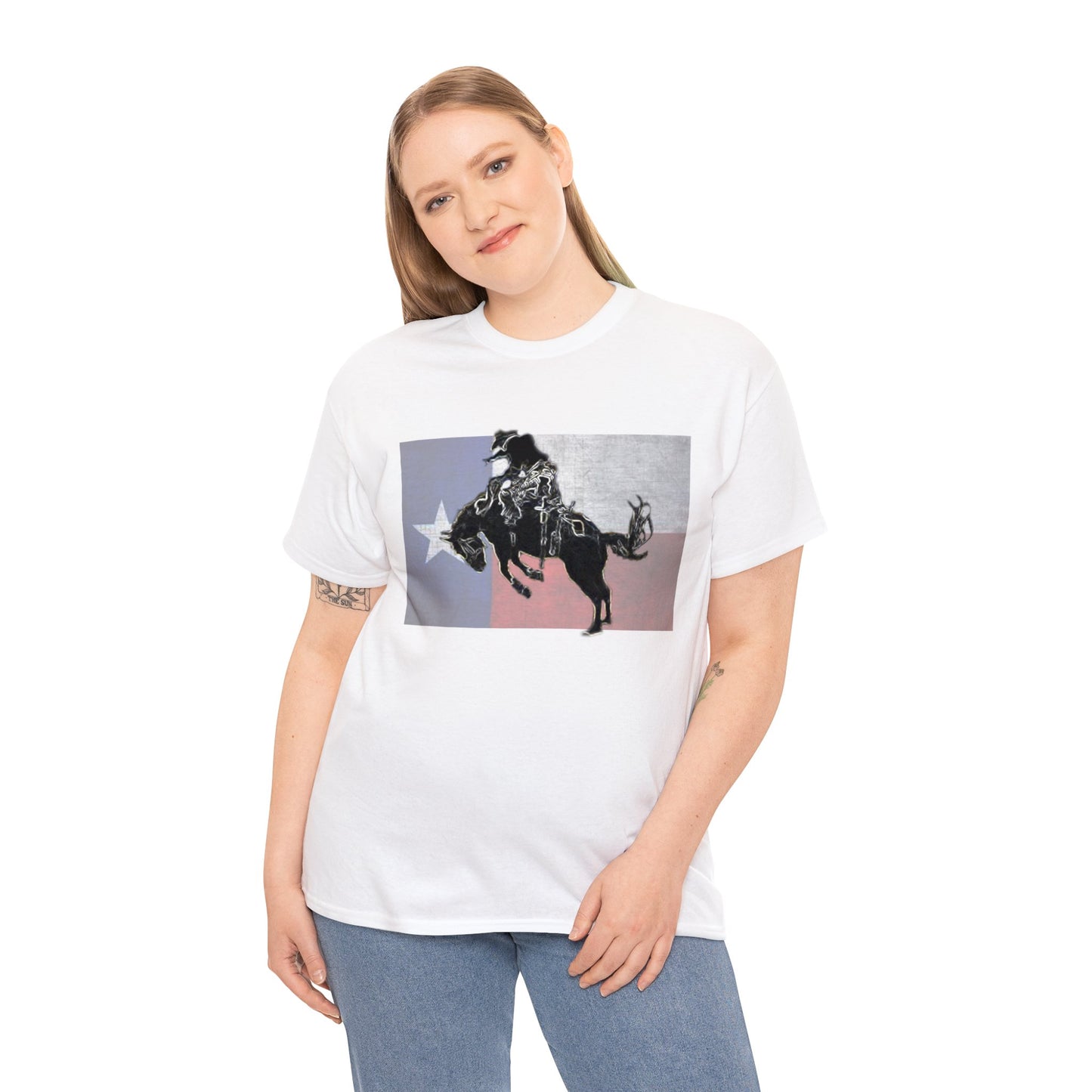 Rodeo, Bronco Rider, Bronc Buster, Cowboy Rider, Horse Rider, Wild Horse Heavy Cotton Tee