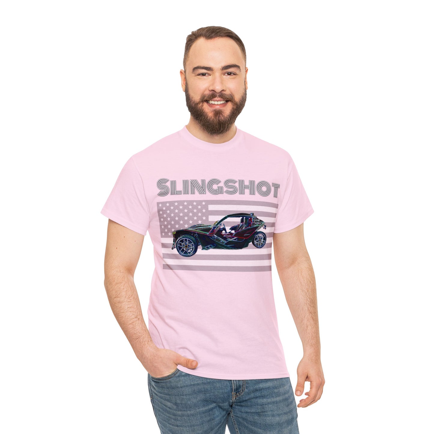 Sling Shot Three Wheel Car, Slingshot Convertible, American Flag Heavy Cotton Tee