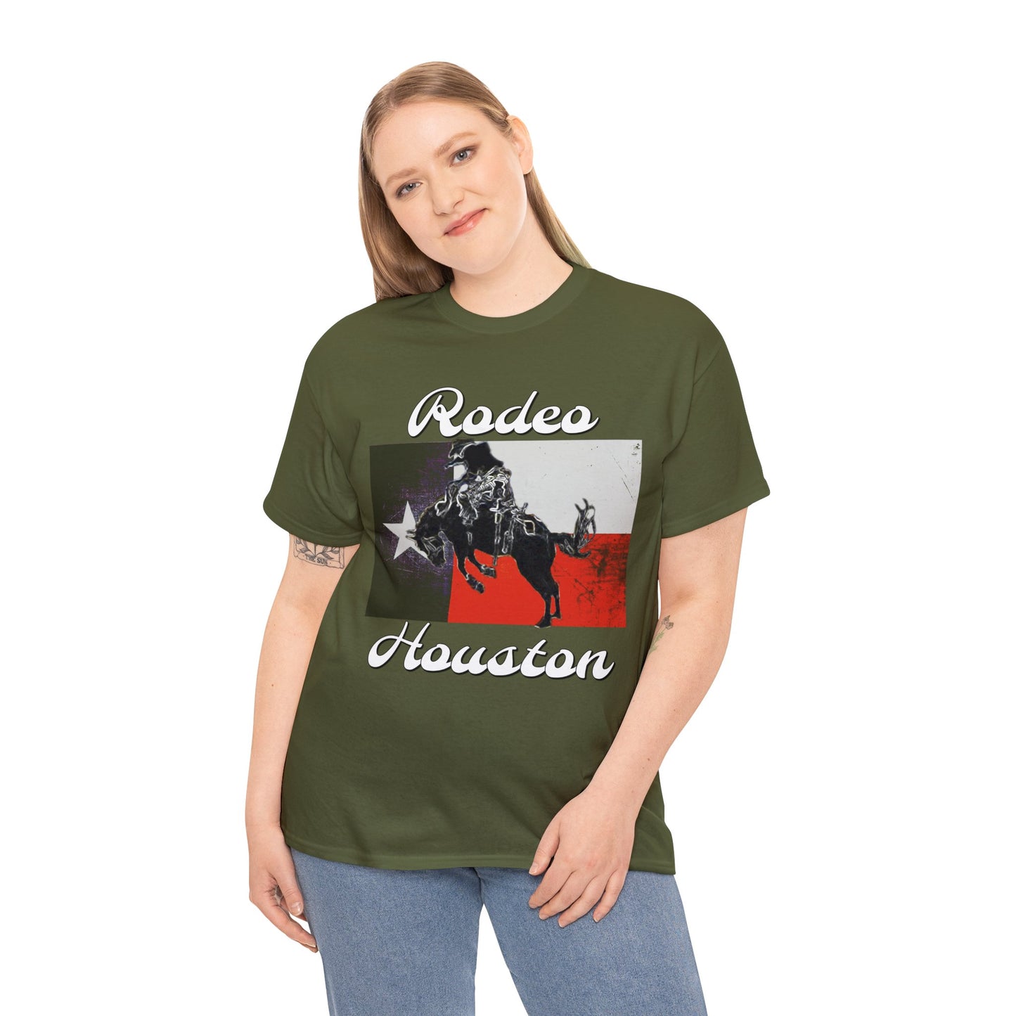 Vintage Rodeo Houston Texas Flag Bronc Buster Heavy Cotton Tee