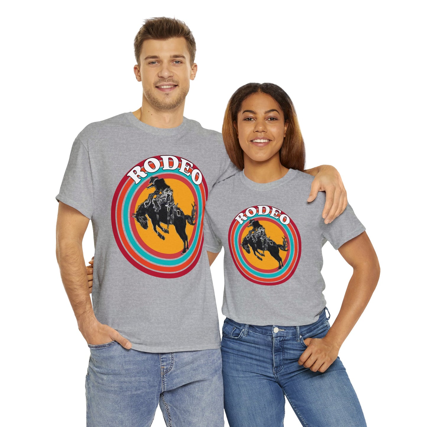 Rodeo, Bronco Rider, Bronc Buster, Cowboy Rider, Horse Rider, Wild Horse Heavy Cotton Tee