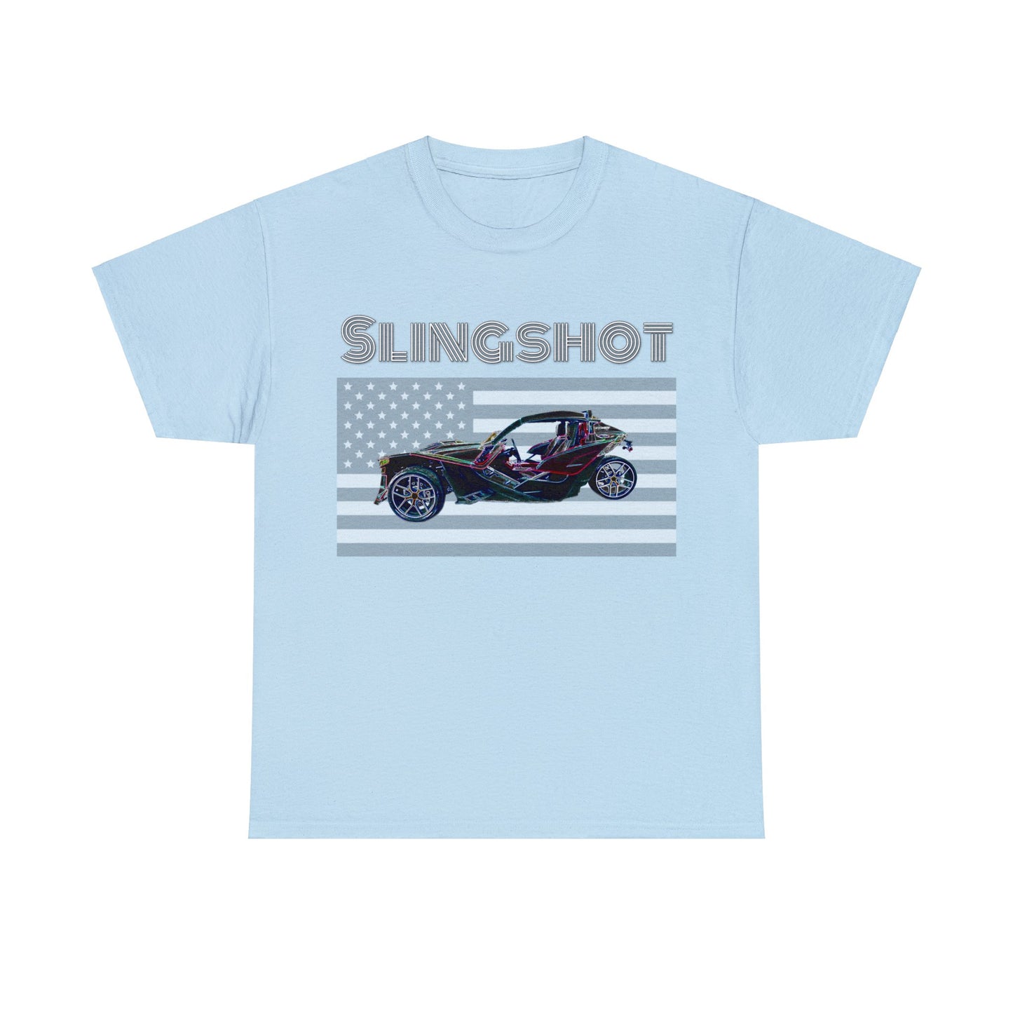 Sling Shot Three Wheel Car, Slingshot Convertible, American Flag Heavy Cotton Tee