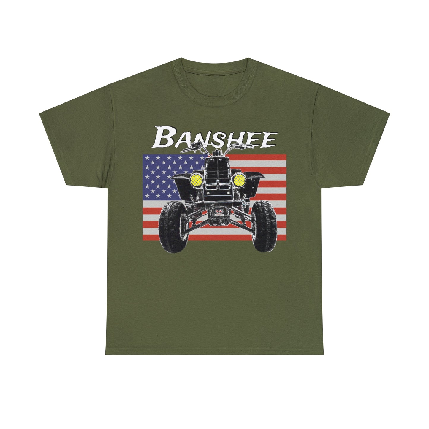 Banshee Quad ATV, Banshee Four Wheeler, Quad Bike American Flag Heavy Cotton Tee