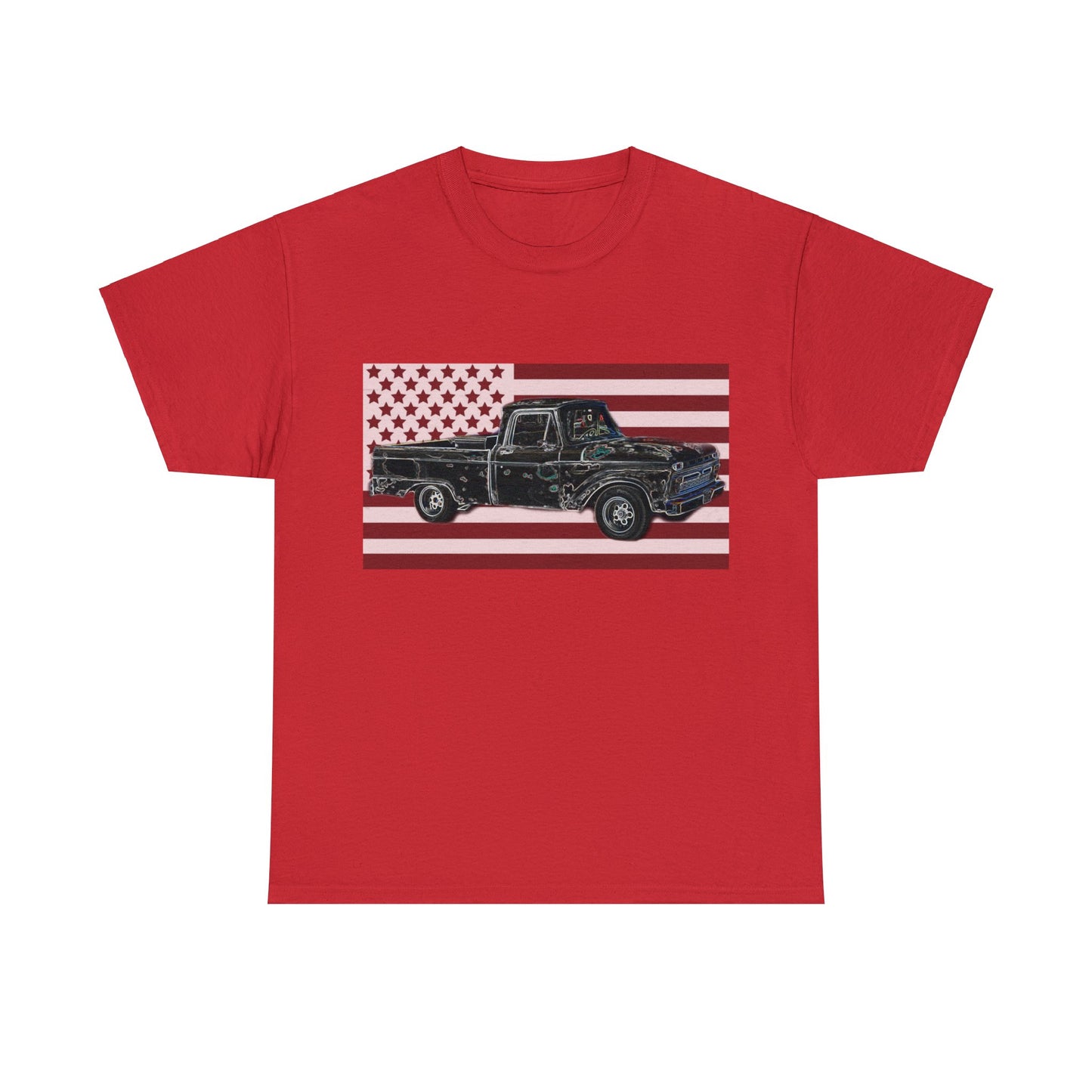 Vintage American Made Pickup Truck and Flag, Antique USA Truck Heavy Cotton Tee