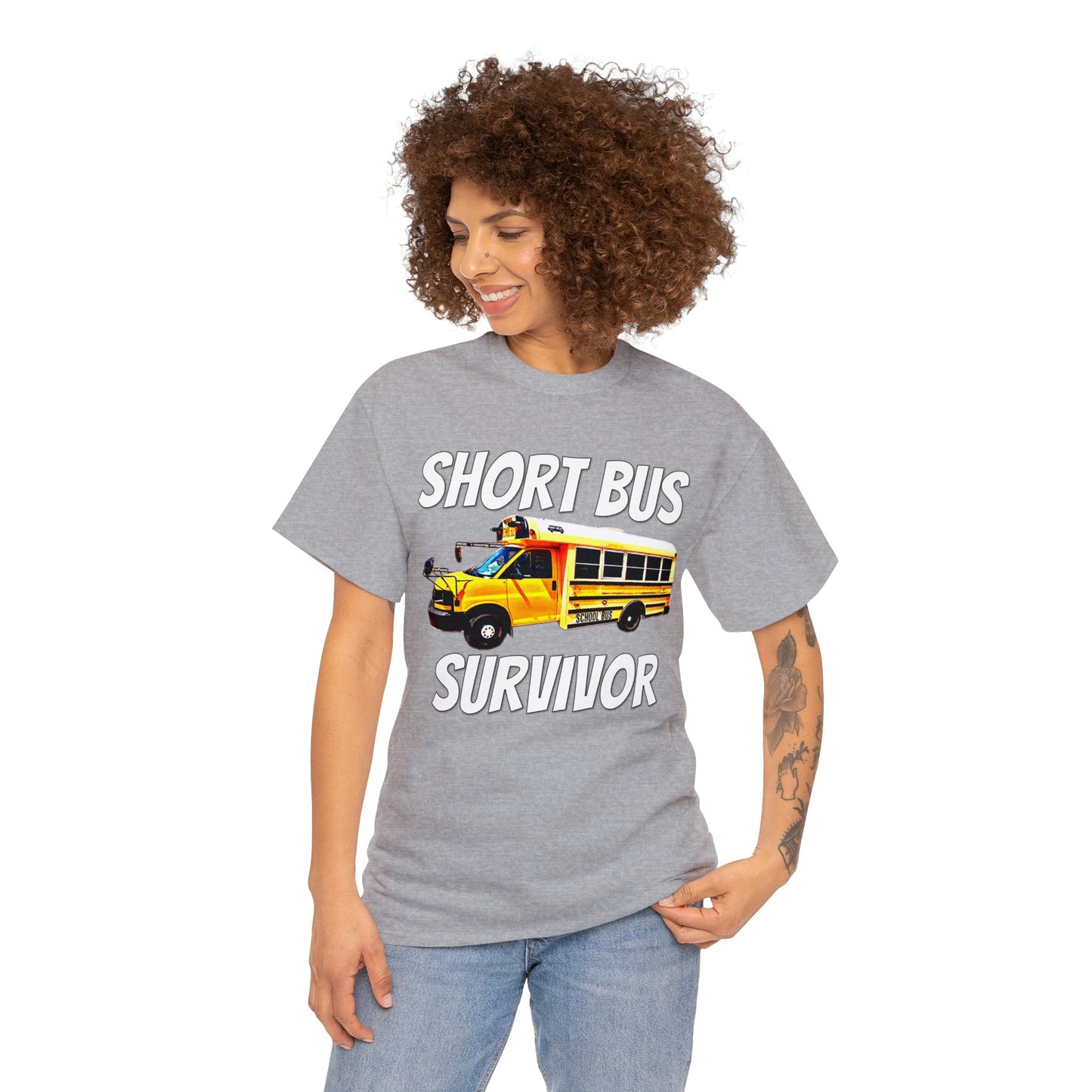 Short Bus, I Survived Riding the Short Bus, School Bus, Short Bus Rider Heavy Cotton Tee