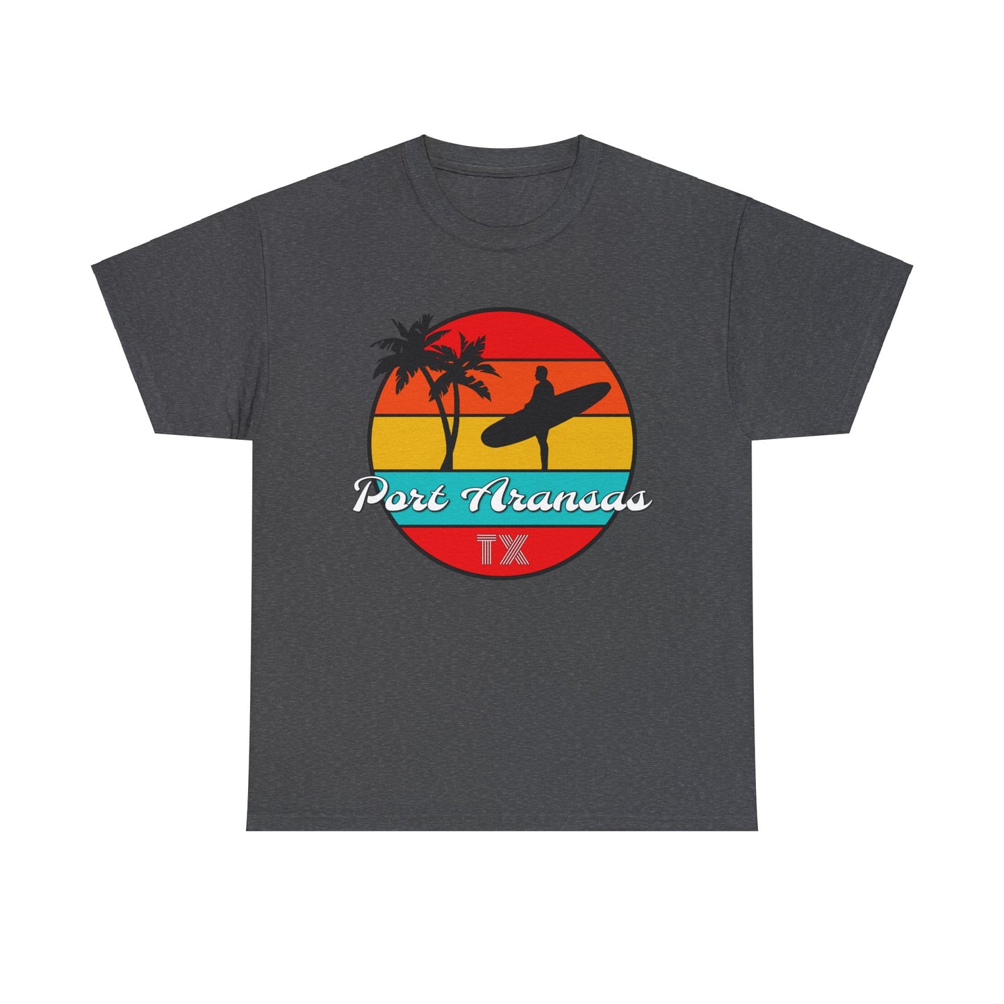 Port Aransas Texas, Port A Surfer, Palm Trees, Beach Vacation Heavy Cotton Tee