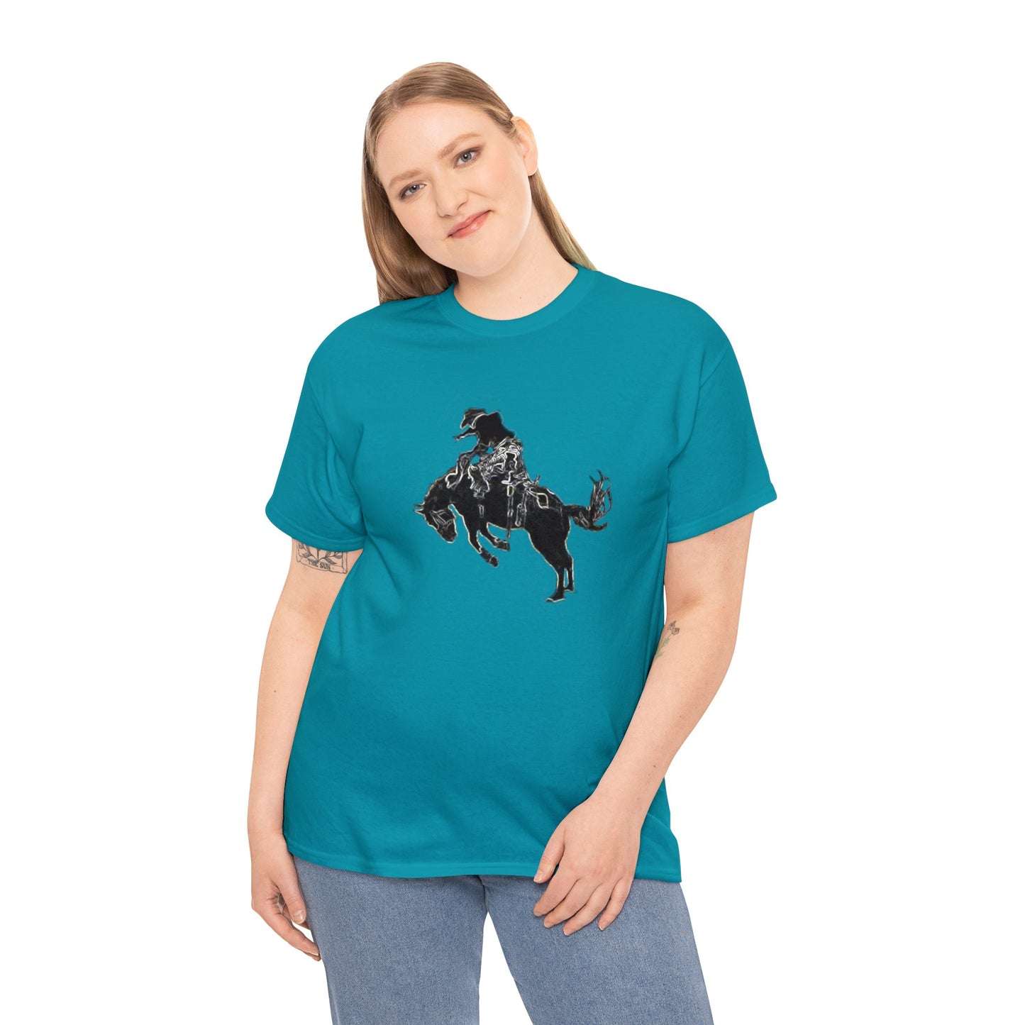 Rodeo, Bronco Rider, Bronc Buster, Cowboy Rider, Horse Rider, Wild Horse Heavy Cotton Tee