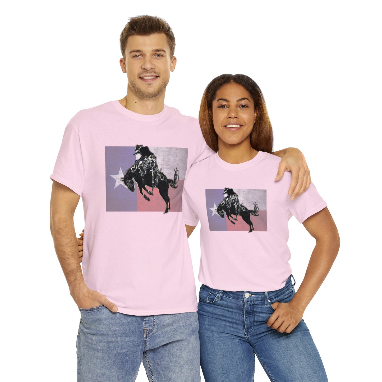 Rodeo, Bronco Rider, Bronc Buster, Cowboy Rider, Horse Rider, Wild Horse Heavy Cotton Tee