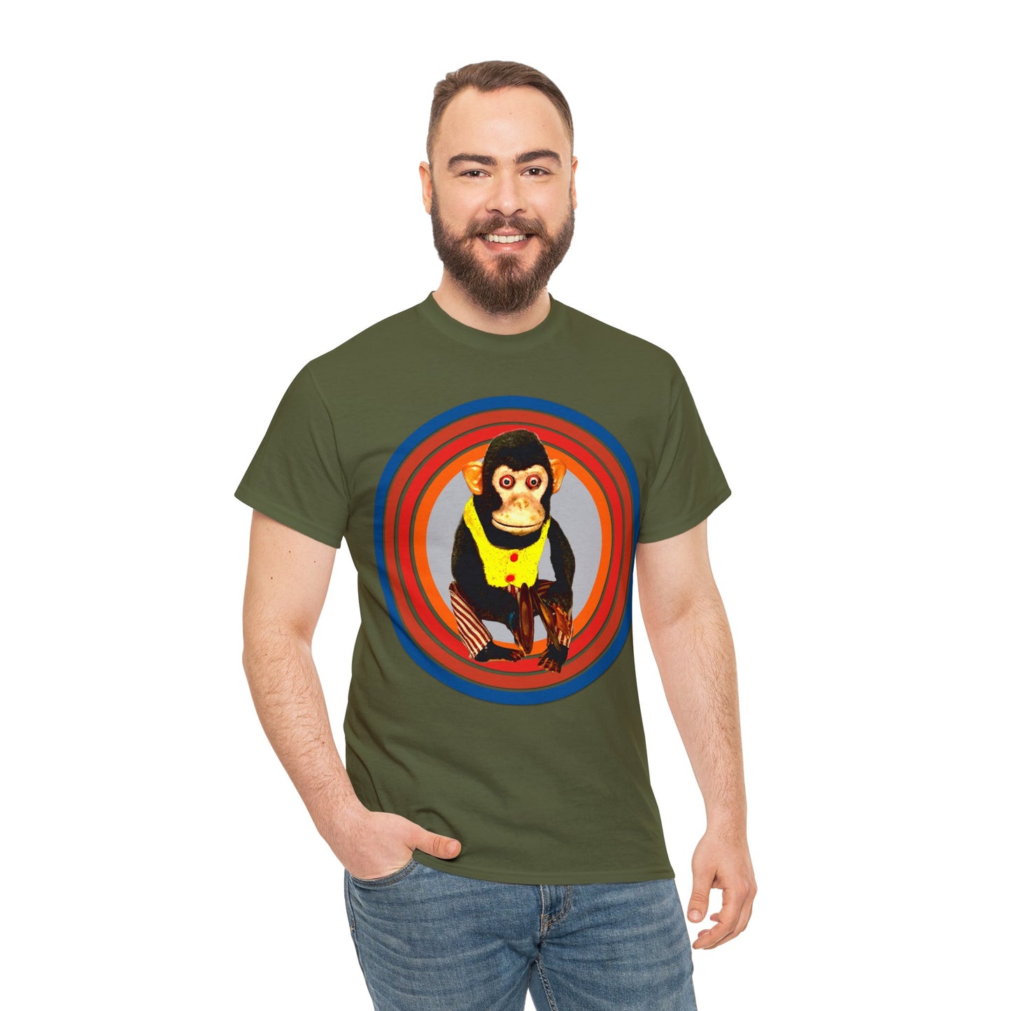 Cymbal Chimp Toy, Jolly Monkey With Cymbals Vintage Retro Heavy Cotton Tee