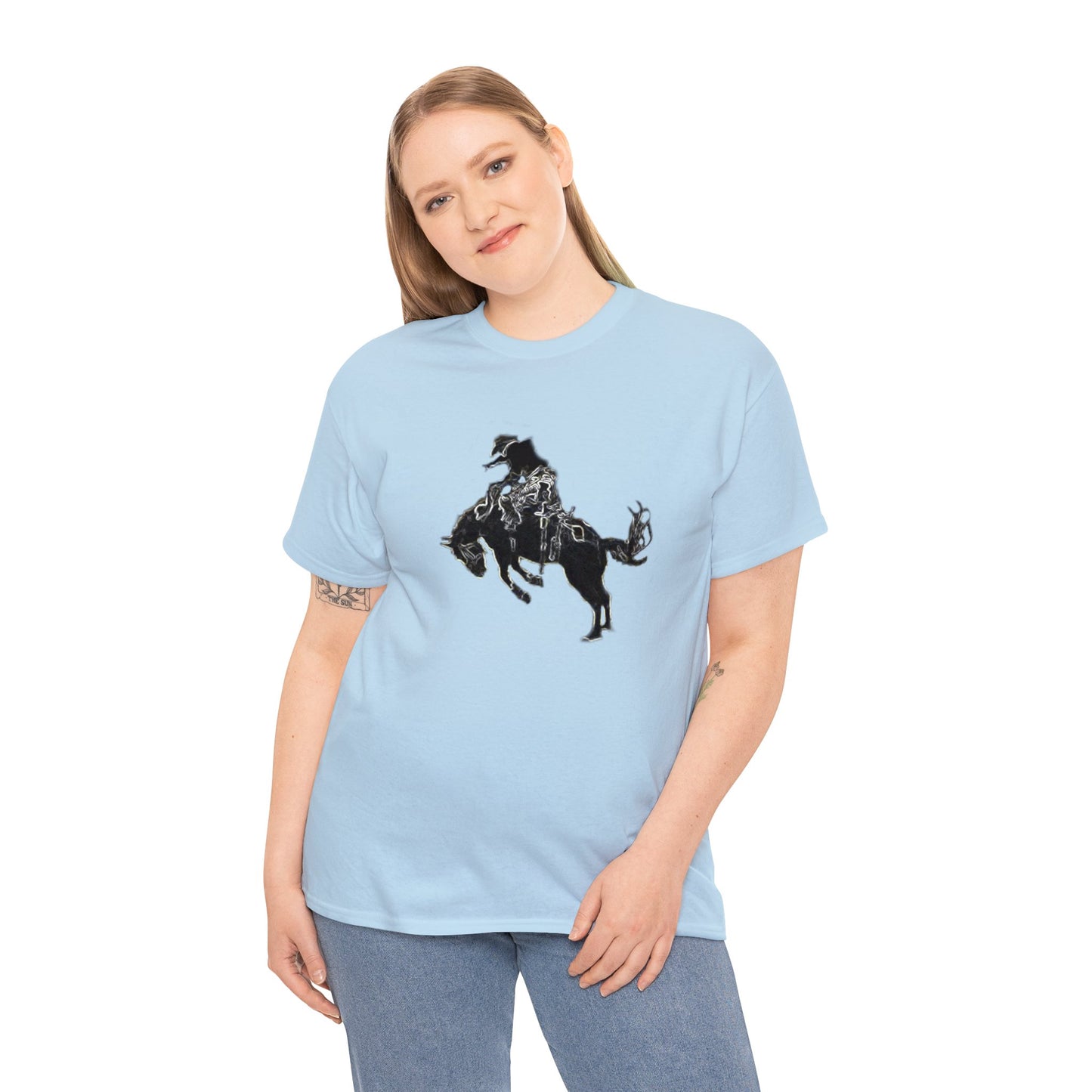 Rodeo, Bronco Rider, Bronc Buster, Cowboy Rider, Horse Rider, Wild Horse Heavy Cotton Tee