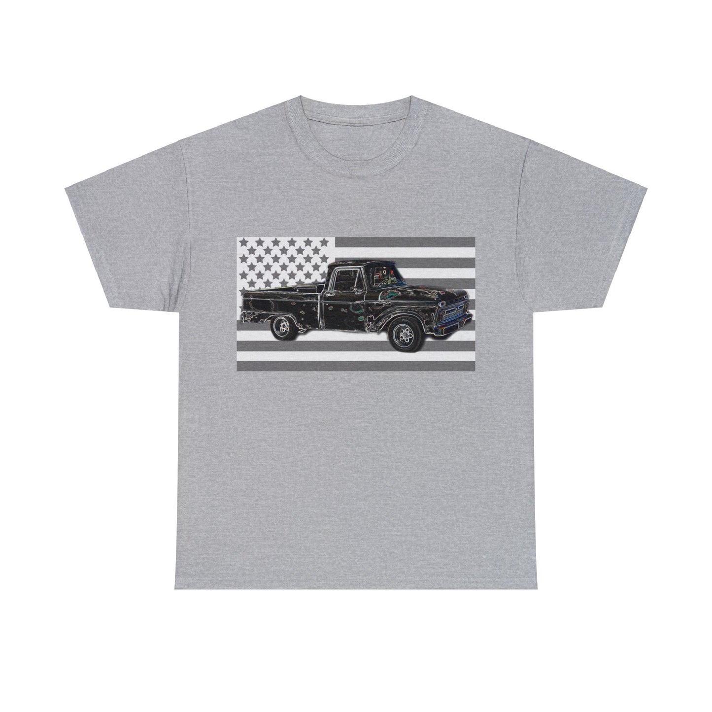 Vintage American Made Pickup Truck and Flag, Antique USA Truck Heavy Cotton Tee