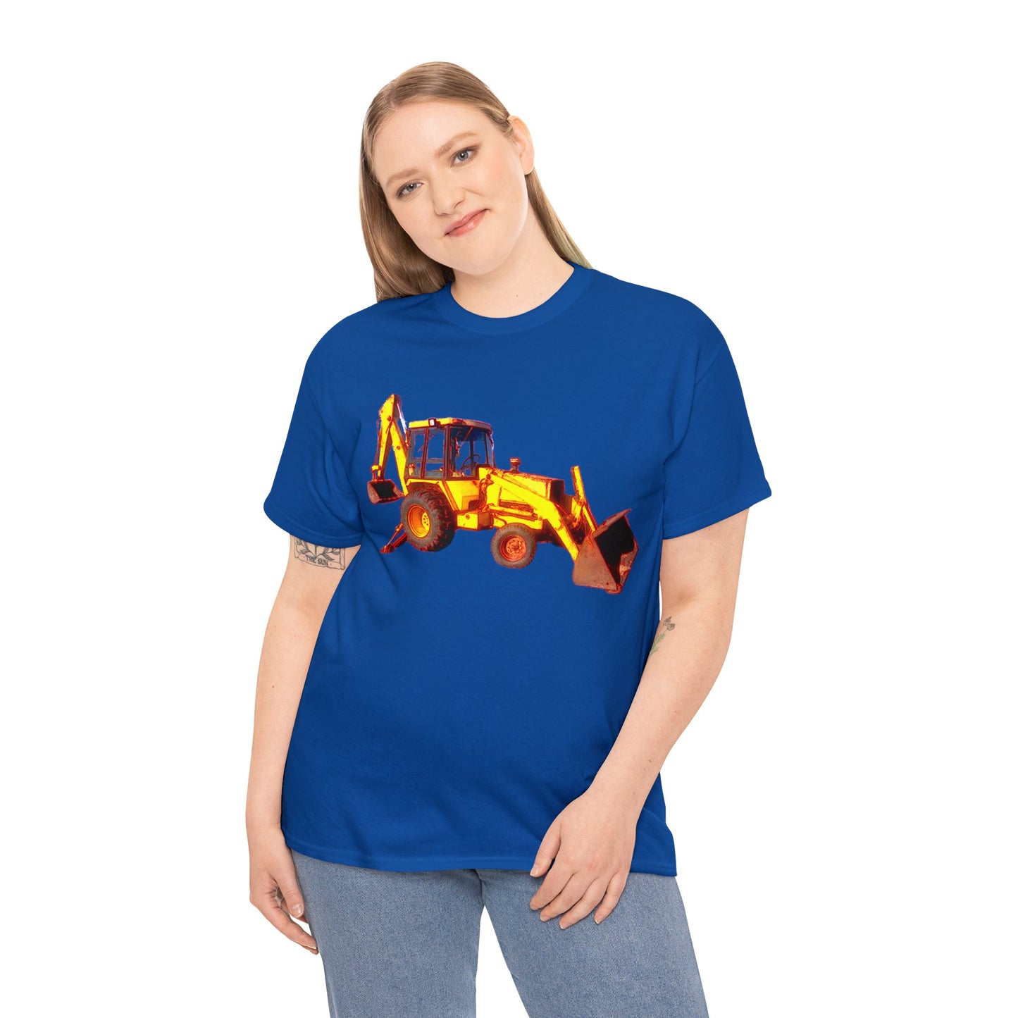 Back Hoe, Tractor, Bulldozer, Excavator, Construction, Under Construction Heavy Cotton Tee