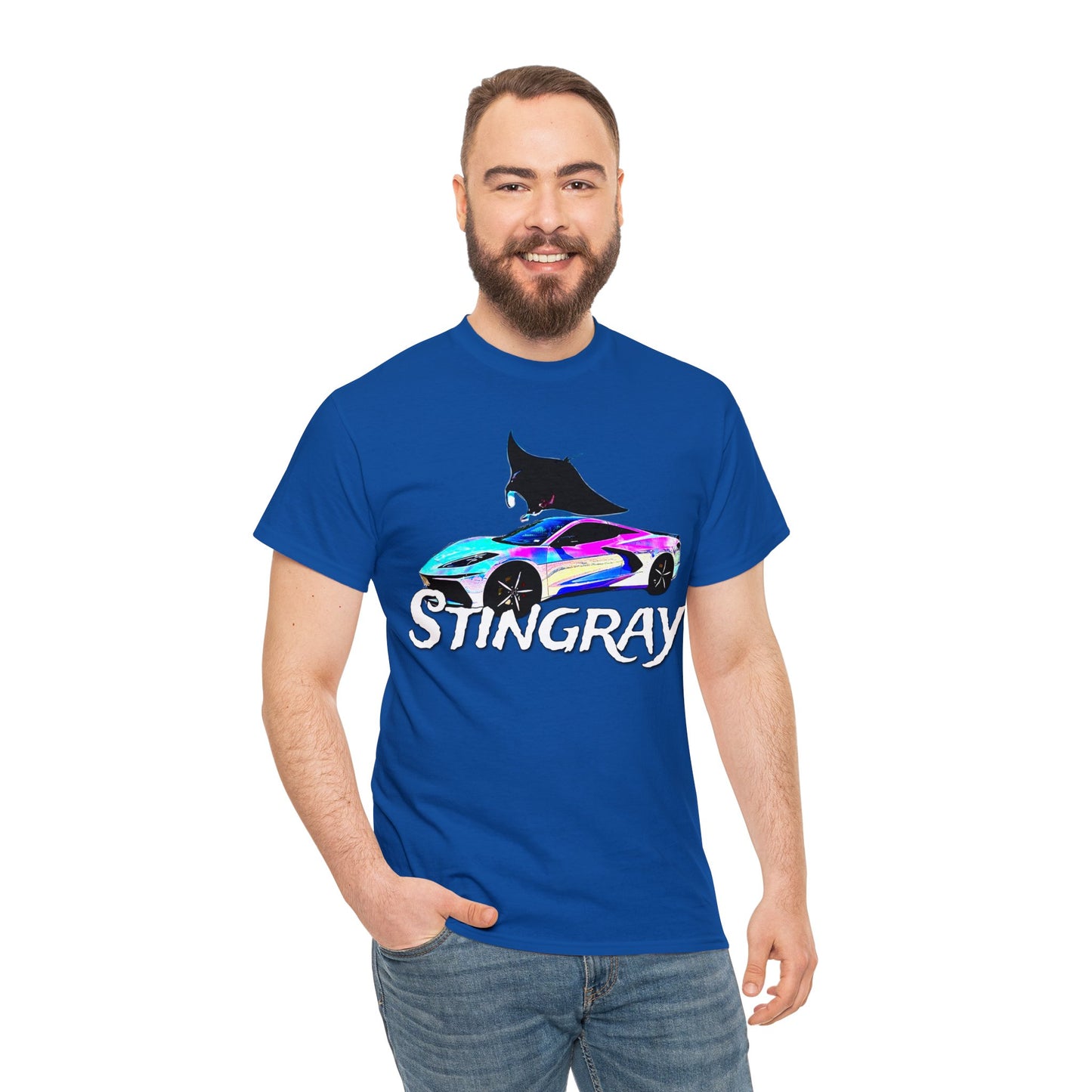 Sting Ray Car, Vette, Stingray Sports Car American Automobile Heavy Cotton Tee