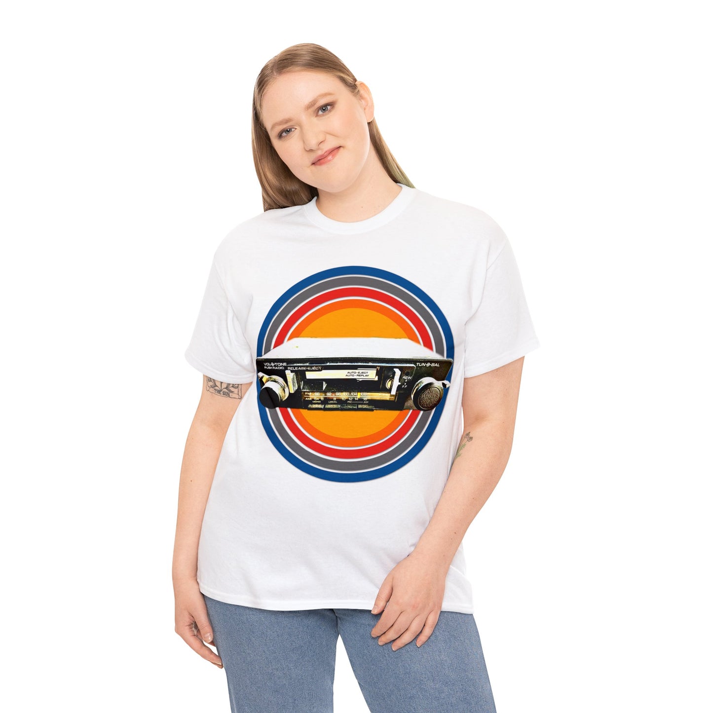 Vintage Retro Car Stereo Tape Deck Tuner Heavy Cotton Tee