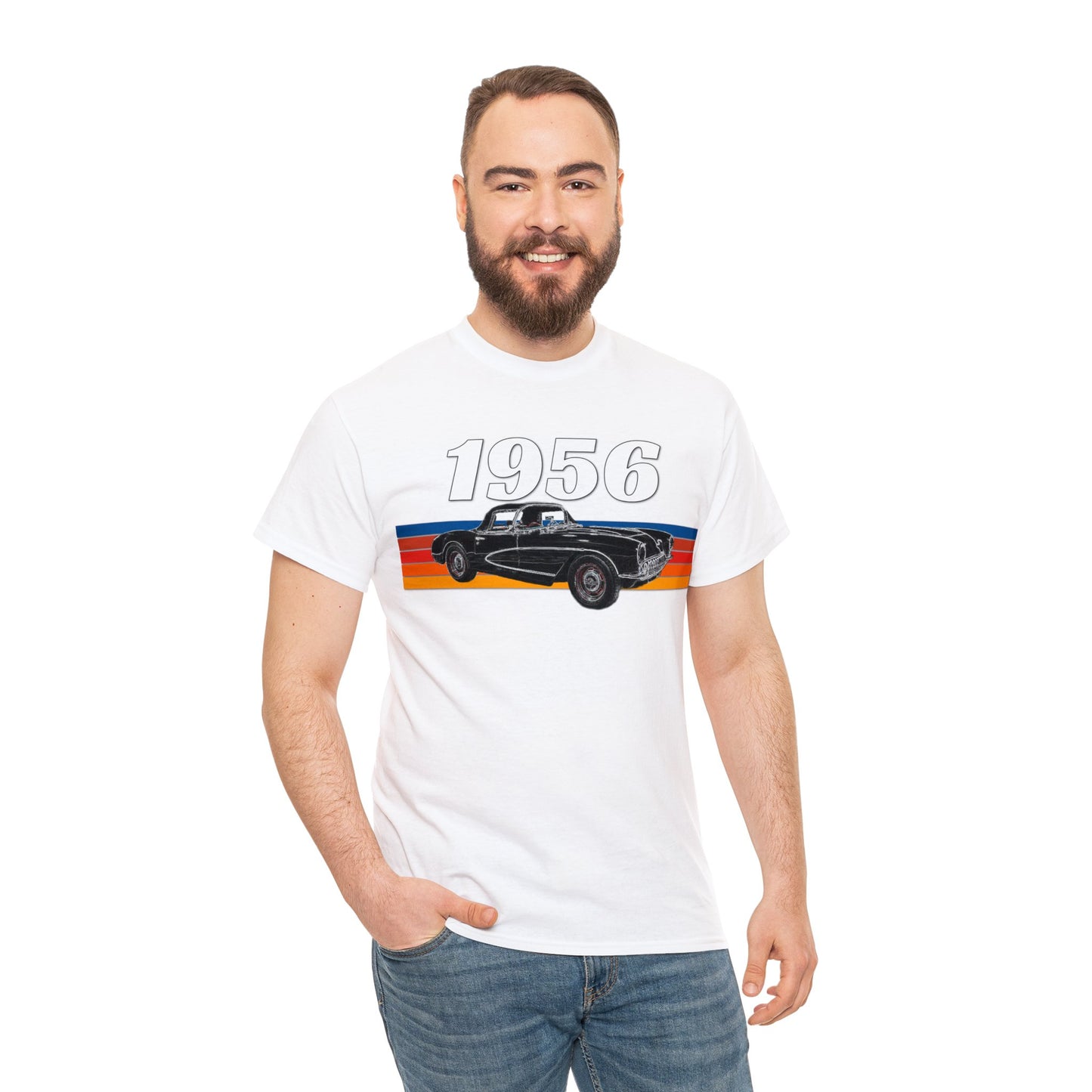 1956 Vette Classic Car, Vintage American Muscle Car Heavy Cotton Tee