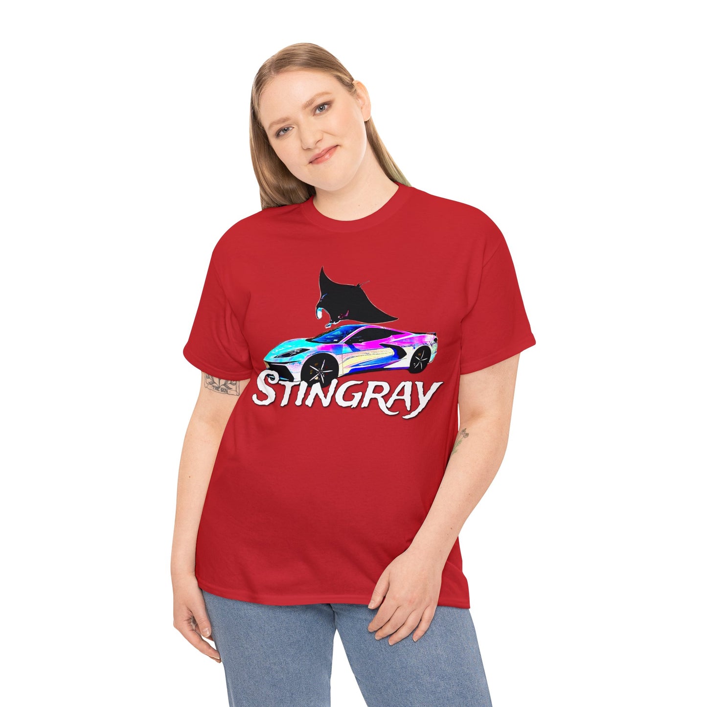 Sting Ray Car, Vette, Stingray Sports Car American Automobile Heavy Cotton Tee