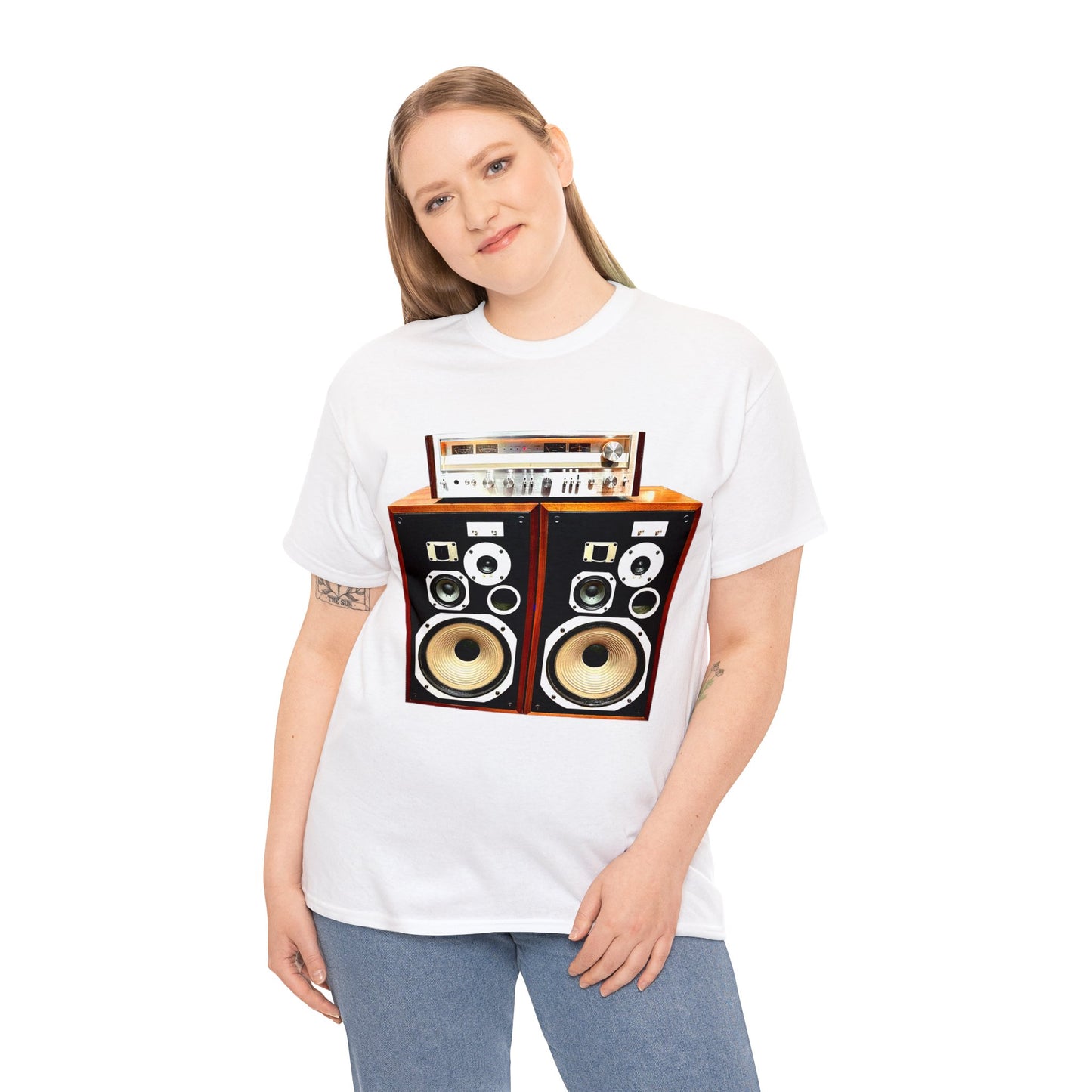 Vintage Stereo Receiver and Speakers, Audiophile, Retro Stereo, High Fidelity Heavy Cotton Tee