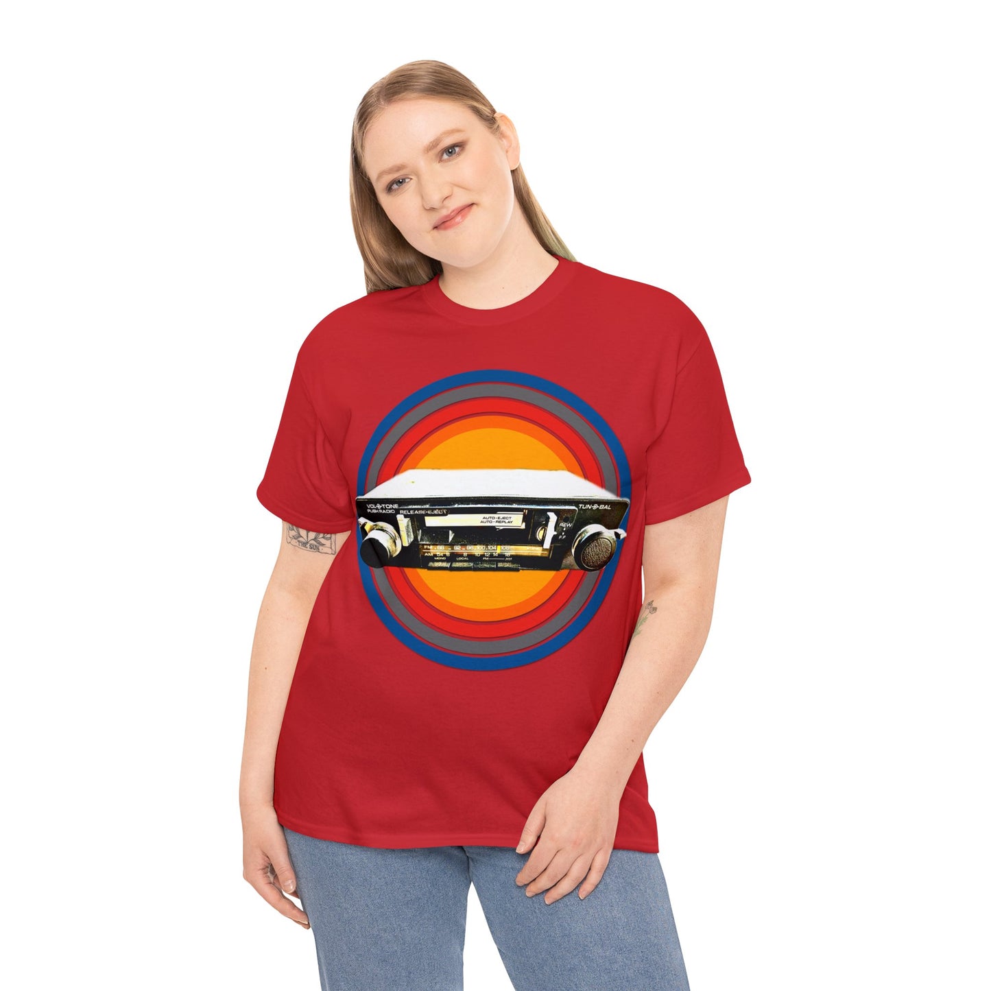 Vintage Retro Car Stereo Tape Deck Tuner Heavy Cotton Tee