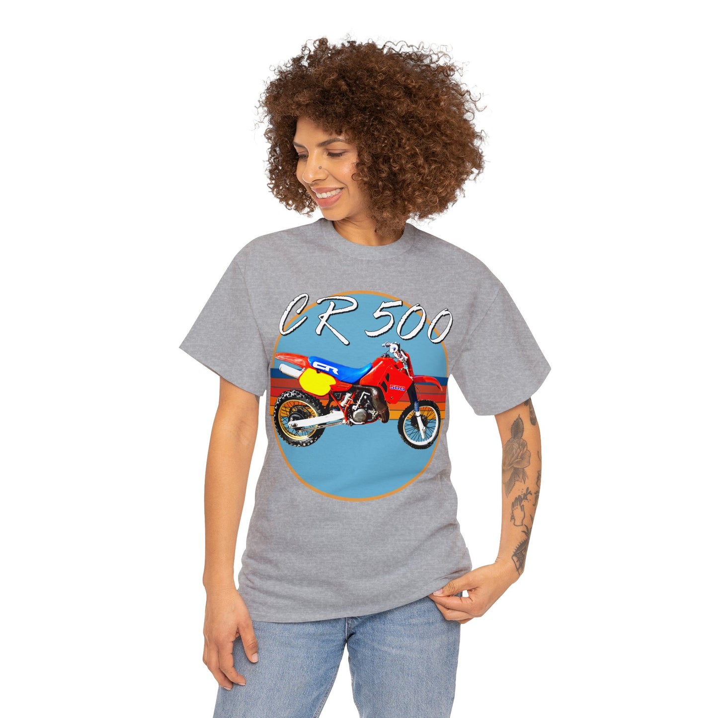 CR 500 Vintage Retro Motor Cross Motocross Motorcycle Dirt Bike Heavy Cotton Tee