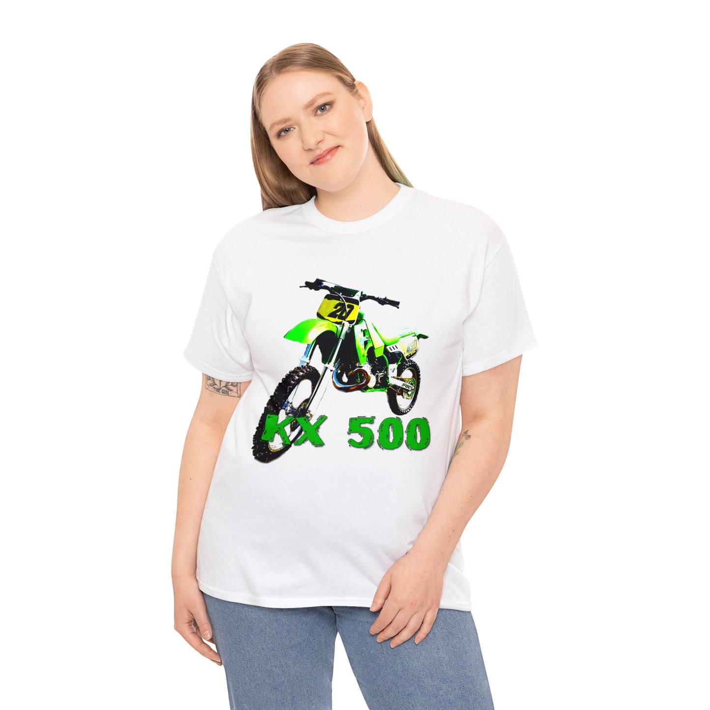 KX 500 Motocross, Vintage Dirt Bike, Green Dirt Bike, Motocross Heavy Cotton Tee