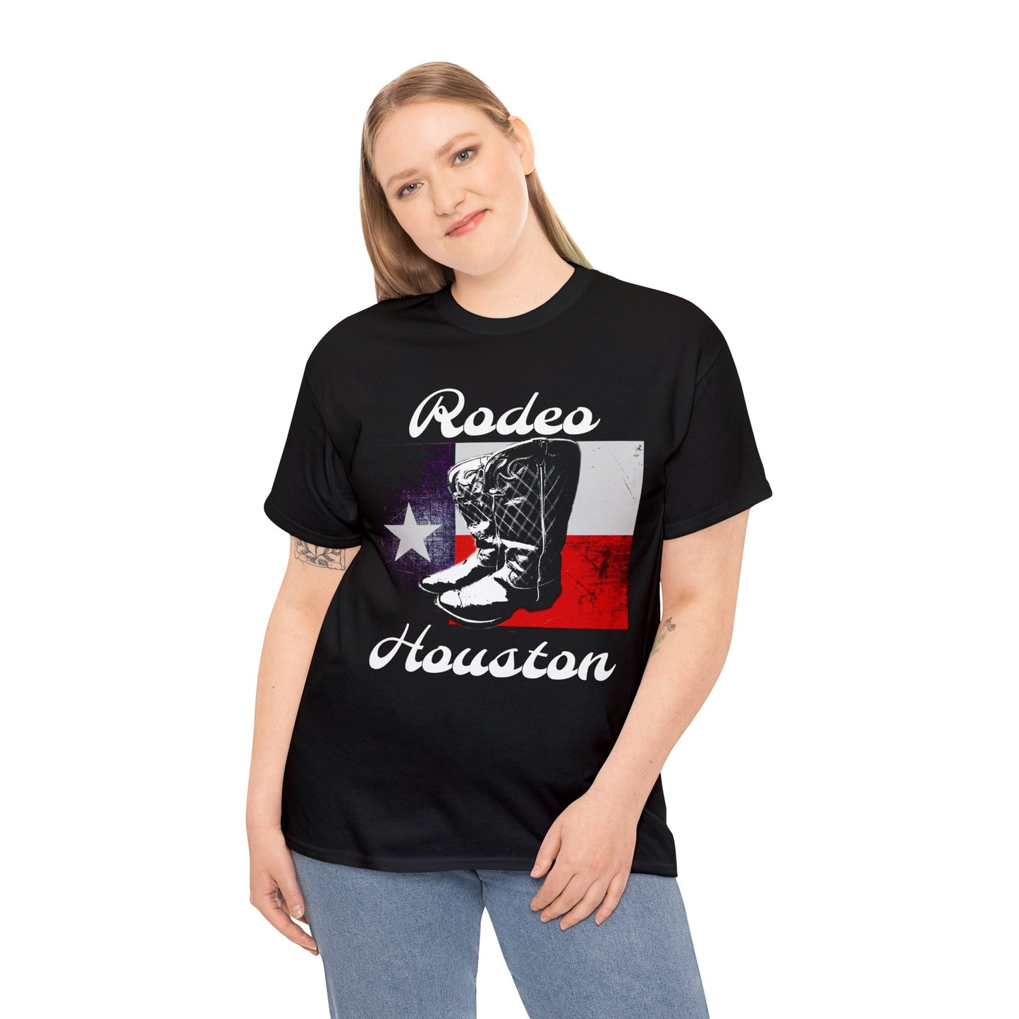 Vintage Rodeo Houston Texas Flag Bronc Buster Heavy Cotton Tee