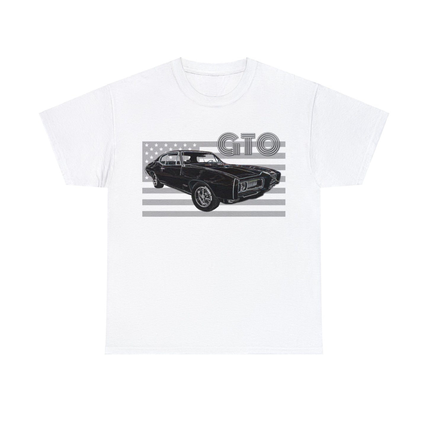 GTO Muscle Car, Pontiac, Vintage Car, Vintage American Car, American Flag Heavy Cotton Tee