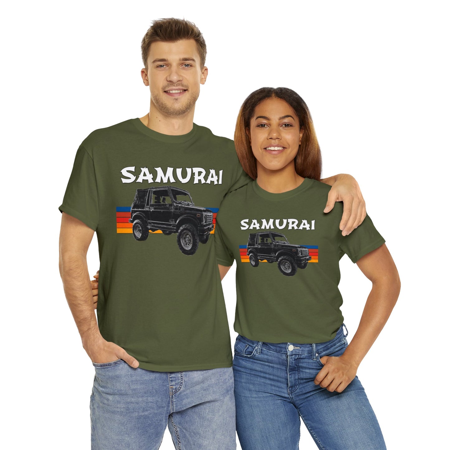 Samurai Vintage Retro 4x4 Truck, Samurai 4 Wheel Drive Car Heavy Cotton Tee