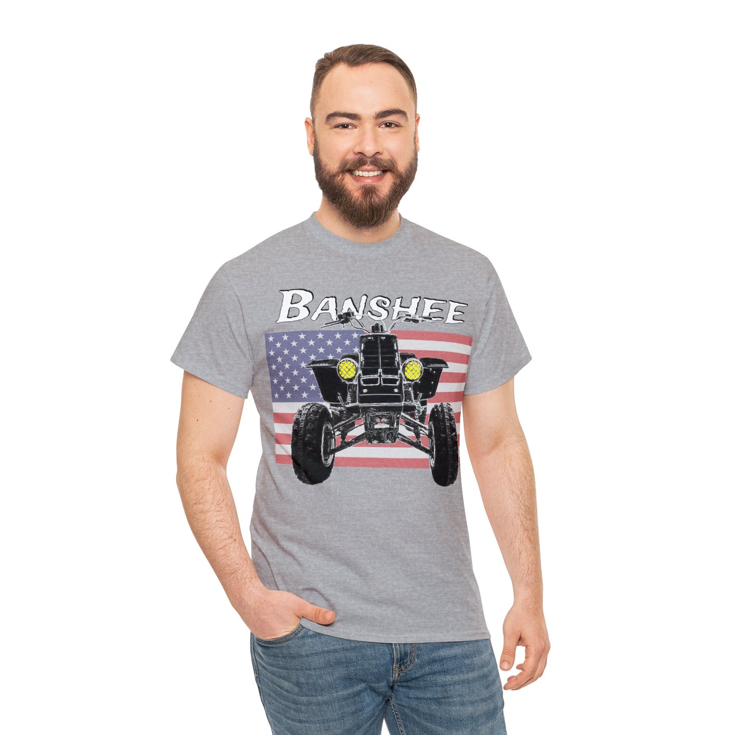 Banshee Quad ATV, Banshee Four Wheeler, Quad Bike American Flag Heavy Cotton Tee