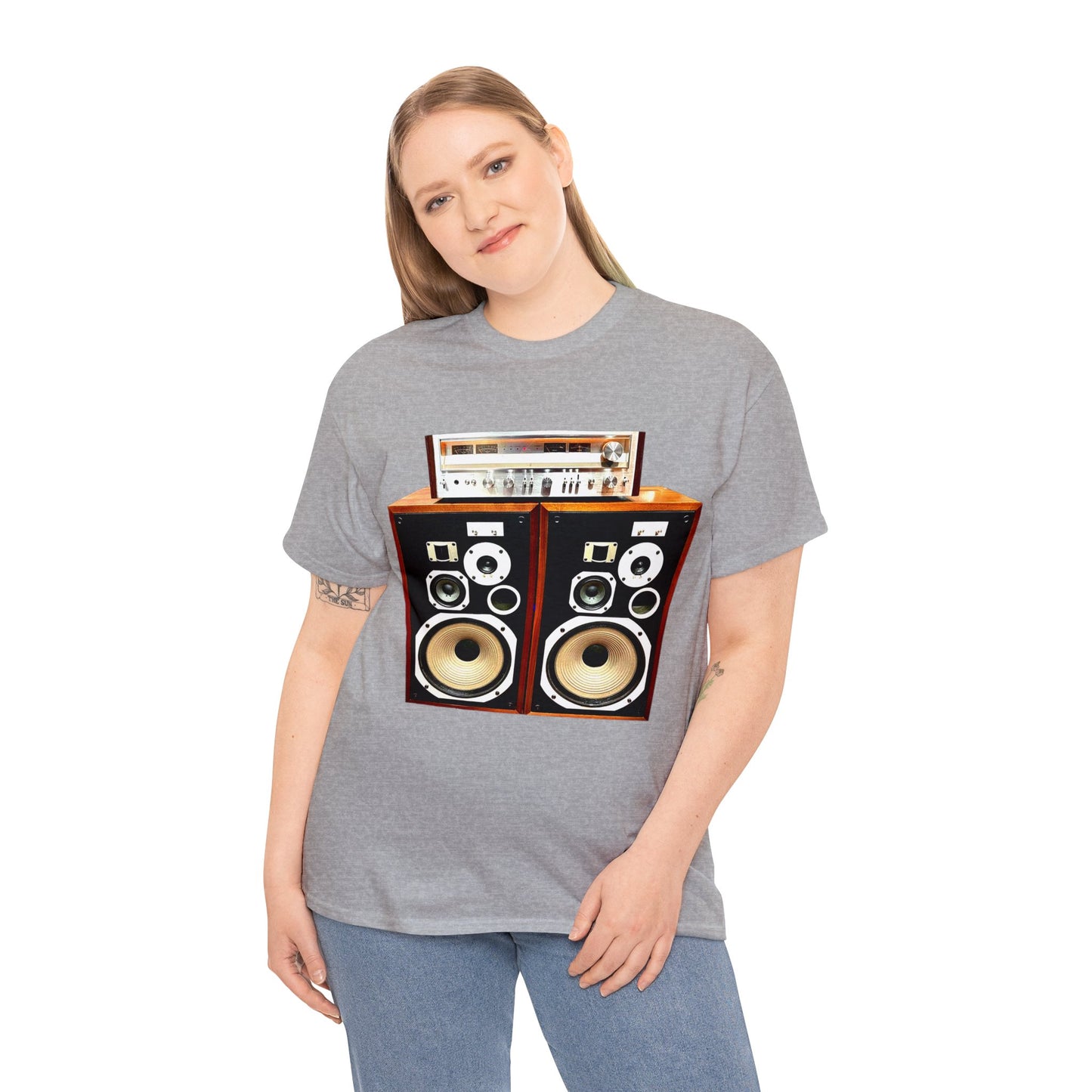 Vintage Stereo Receiver and Speakers, Audiophile, Retro Stereo, High Fidelity Heavy Cotton Tee