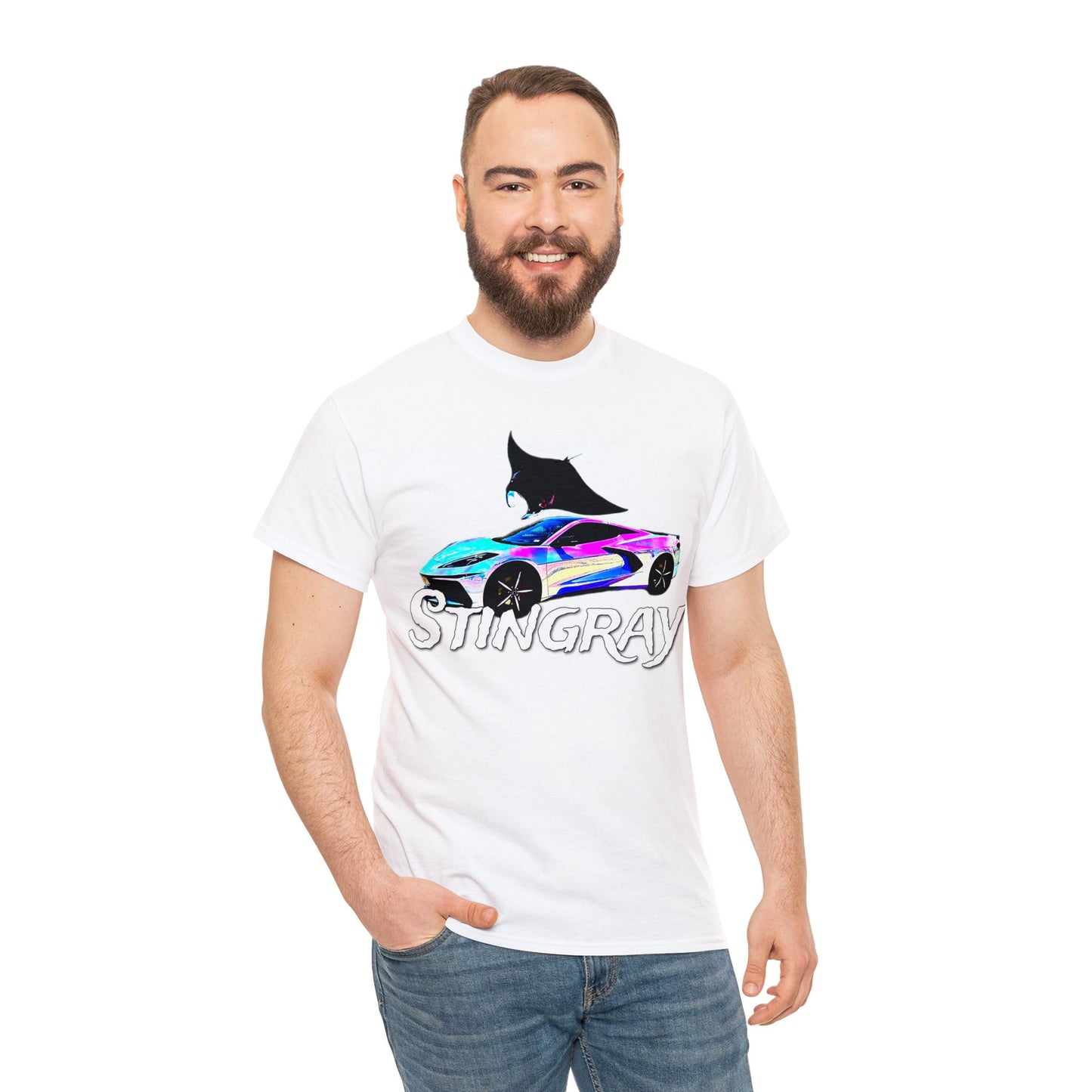 Sting Ray Car, Vette, Stingray Sports Car American Automobile Heavy Cotton Tee