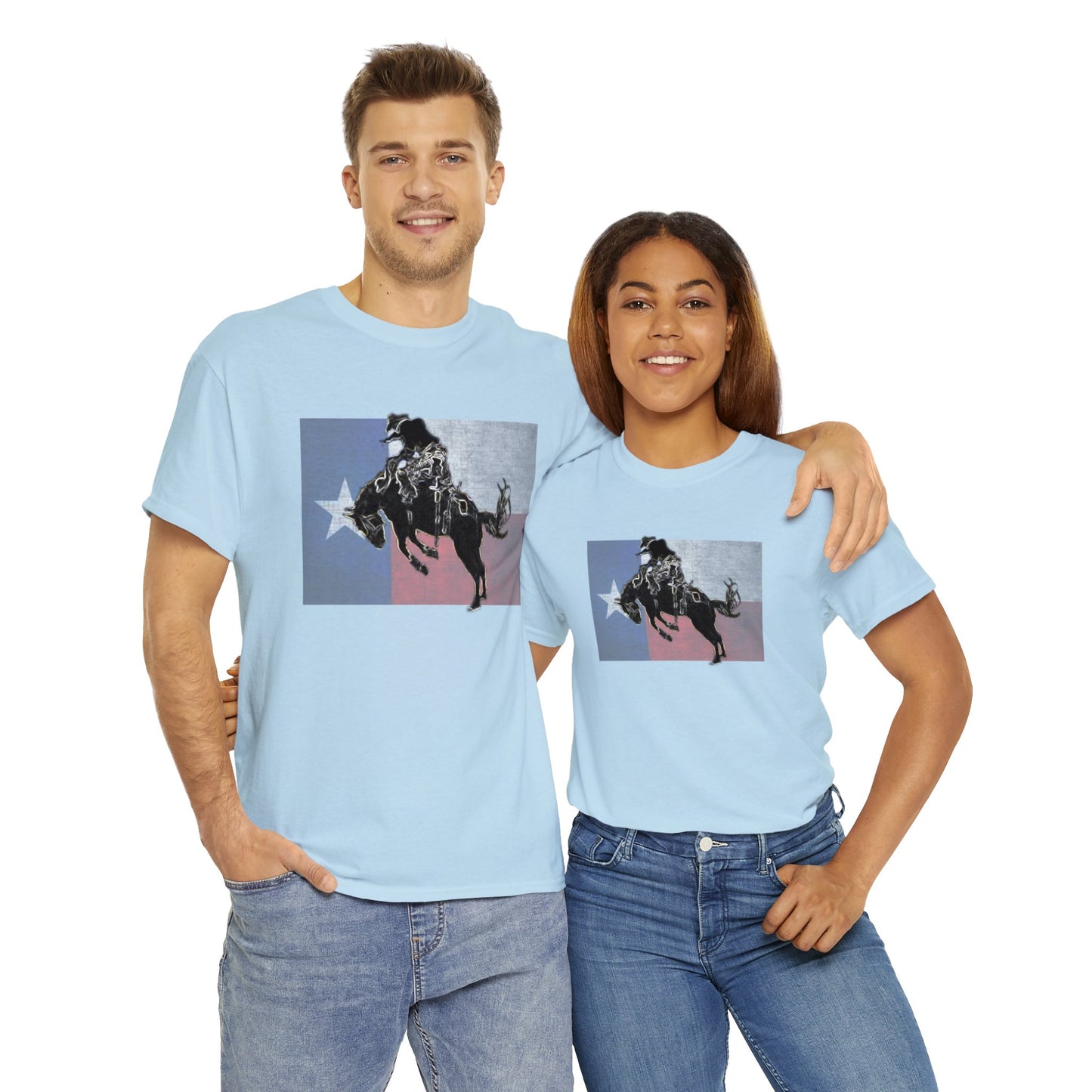 Rodeo, Bronco Rider, Bronc Buster, Cowboy Rider, Horse Rider, Wild Horse Heavy Cotton Tee